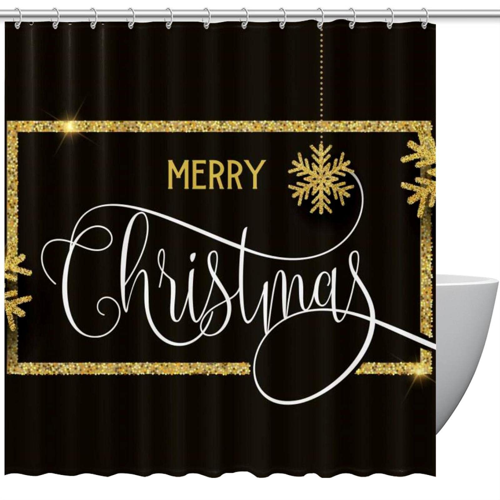 Rideau de douche de Noël doré 152x182 cm lavable avec 12 crochets