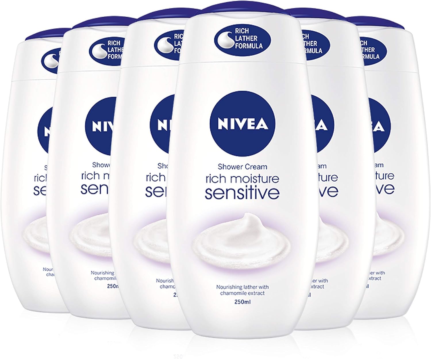 NIVEA Shower Cream Gel Rich Moisture Sensitive, Pack of 6 (6 x 250ml