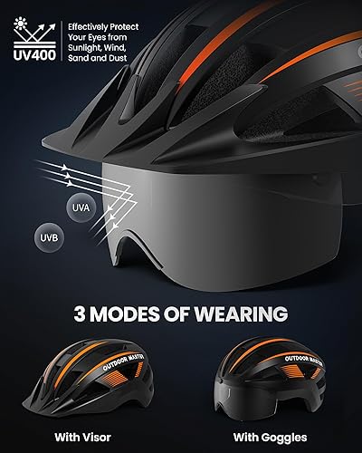 Miniatura 3 de OutdoorMaster - Casco de bicicleta para adultos, con luz LED trasera recargable, gafas magnéticas desmontables, visera solar extraíble - Adecuado