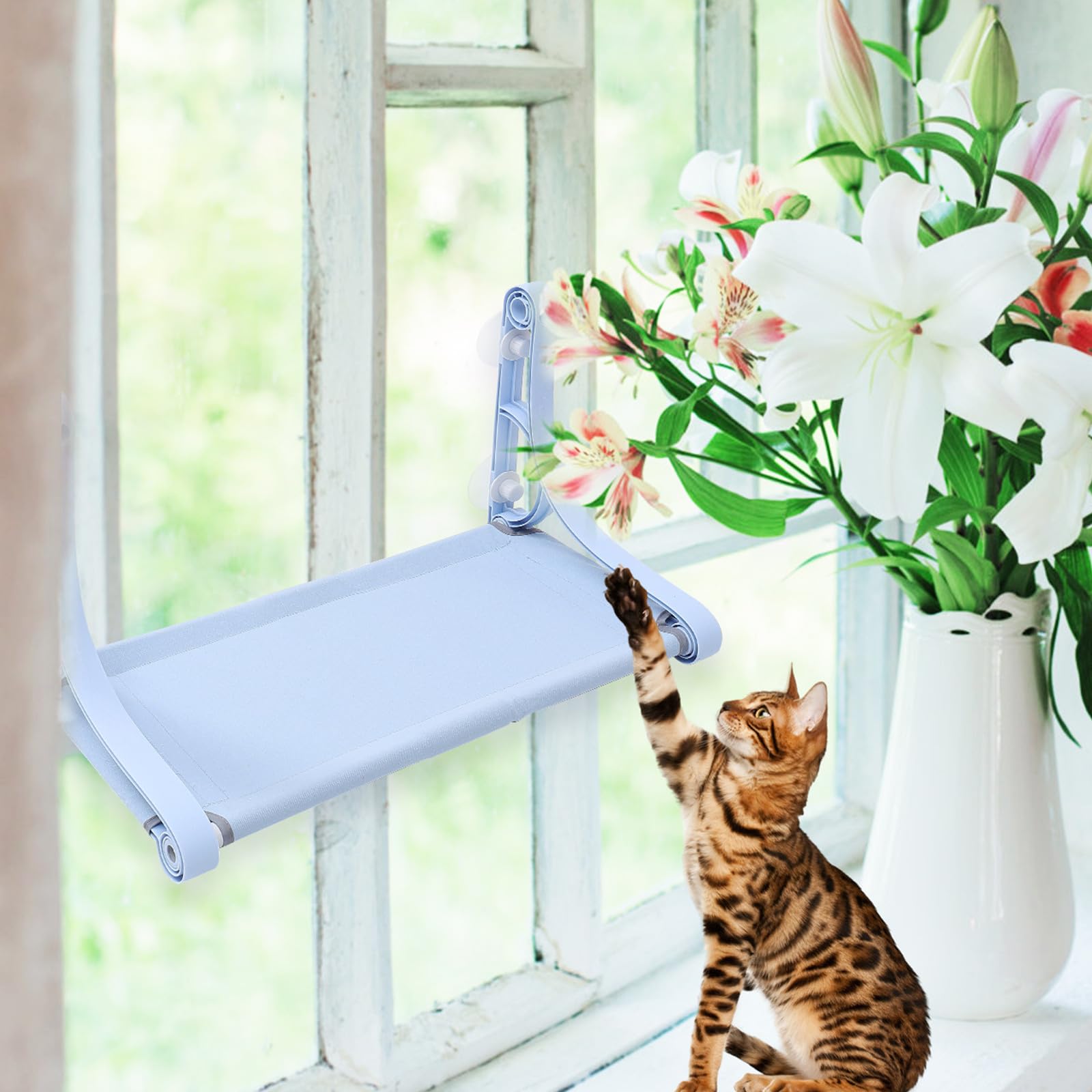 Tofficu Amaca per Gatti da Interno in Resina Pp e Tela Blu, Amaca Sospesa Creativa e Confortevole per Riposo del Gatto in Casa e Decorazione della Gabbia