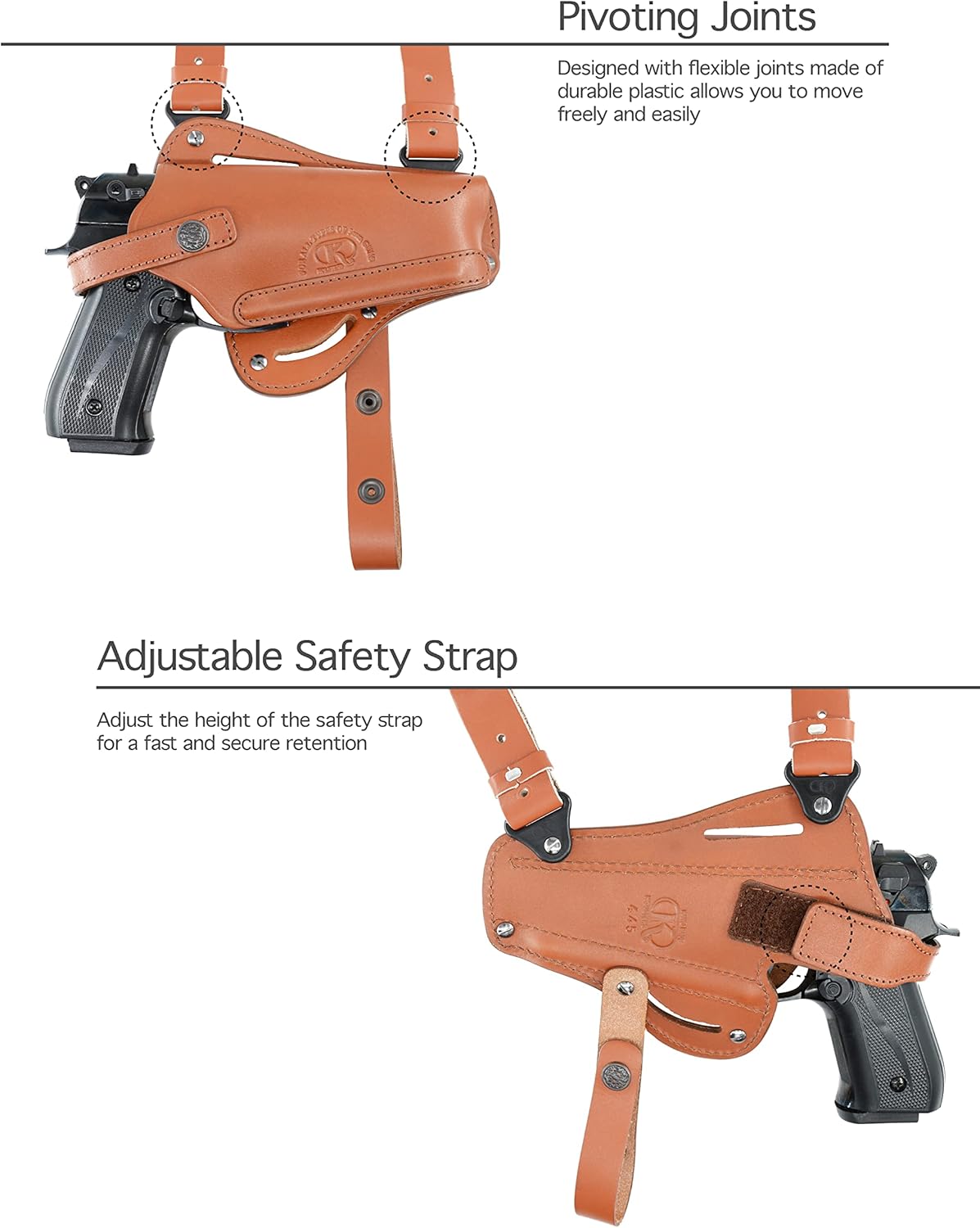 K446 Vertical-Horizontal Shoulder & Belt Holster with Double Mag Pouch Fits Beretta CZ 75 Browning HP Sig Sauer with 4" Barrel (3in1) Genuine Leather Handmade! (Brown)