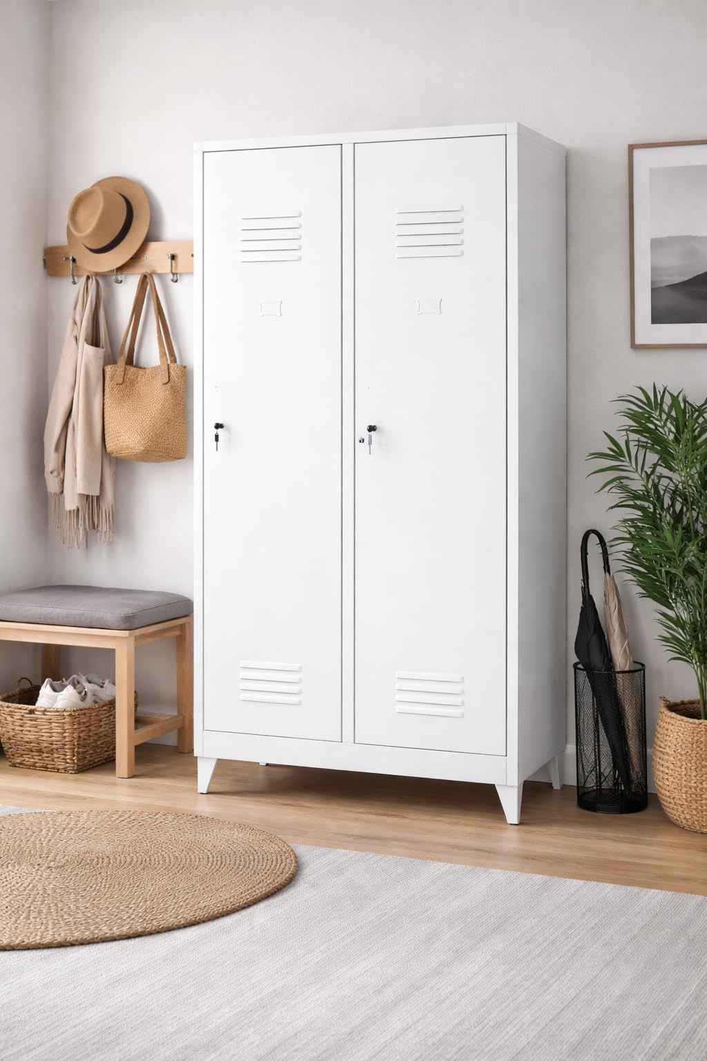 Bricozone Armadietto Spogliatoio 2 Posti in Lamiera di Acciaio Sporco Pulito per Interno Lavoro Piscina 180 x 33 x 68.5 cm Grigio con Chiave Ripiano Appendiabiti Ganci e Porta Cartellino