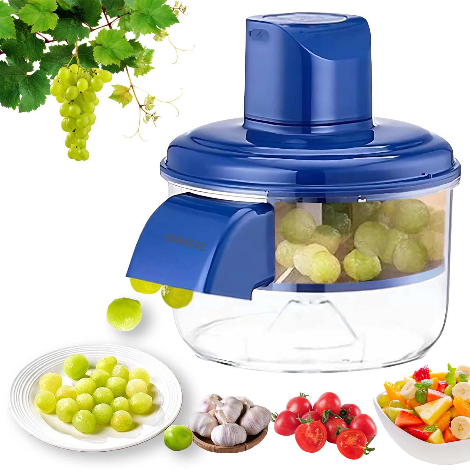 Machine Électrique à Éplucher les Raisins, Machine Automatique d'Épluchage en Acier Inoxydable 304, Machine à Fruits Intelligente Rechargeable Commerciale pour Raisins, ail Tomates et Cerises (Bleu)