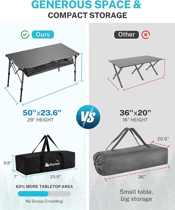 Gonex 50 Camping Table, Roll Up Aluminum Folding Picnic Beach Table