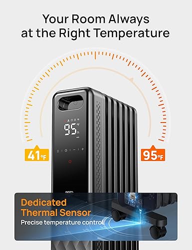 Miniatura 6 de Dreo Radiador lleno de aceite, calentadores radiantes eléctricos para uso en interiores, habitación grande con control remoto, bloqueo infantil, 4