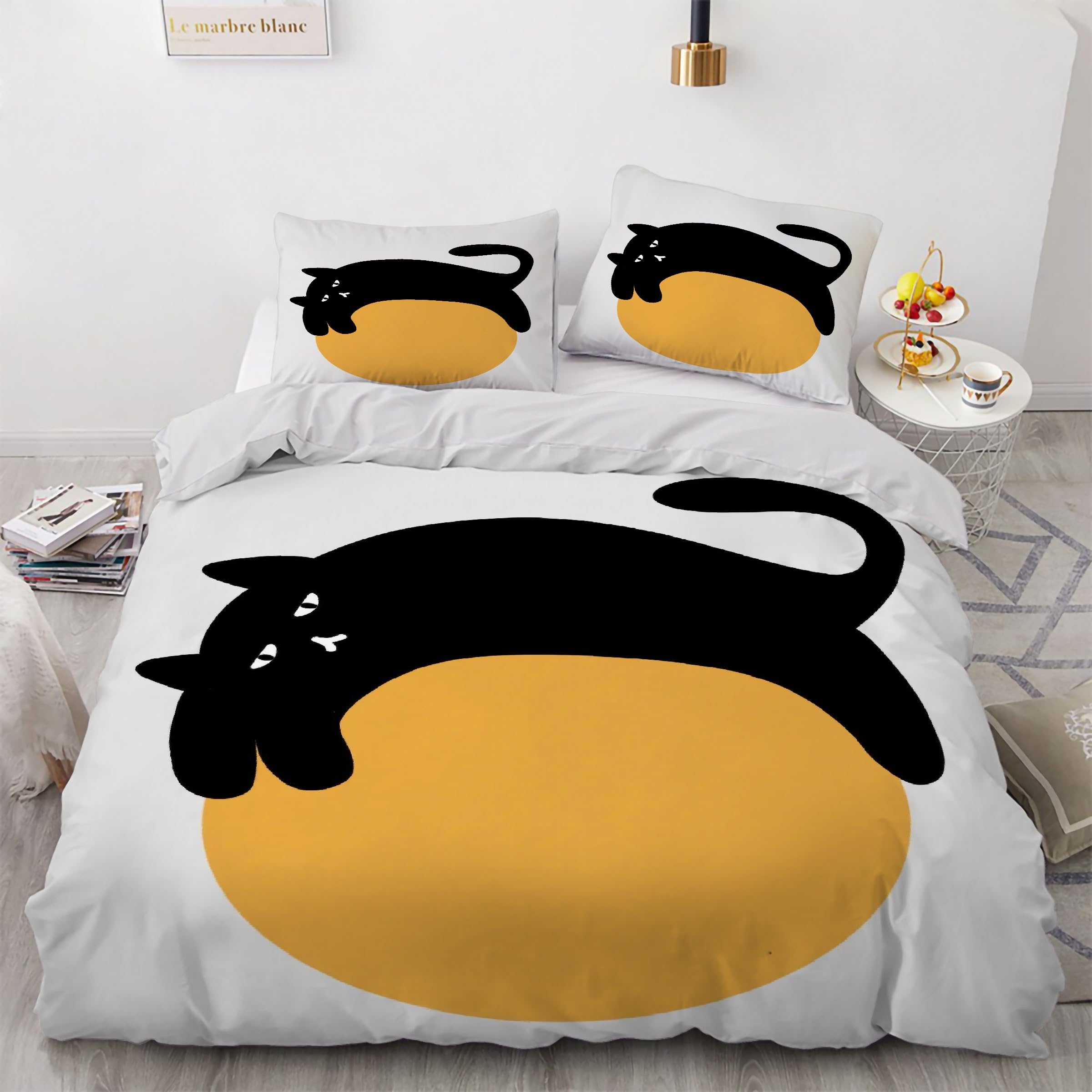 Housse de couette 200x200 chat noir facile à enfiler avec son zip