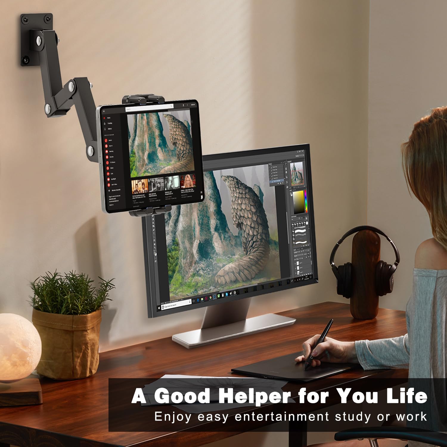 Support Mural Tablette Tendak - Base Métal Réglable 360° | Compatible 4,7 à 12,9 Pouces