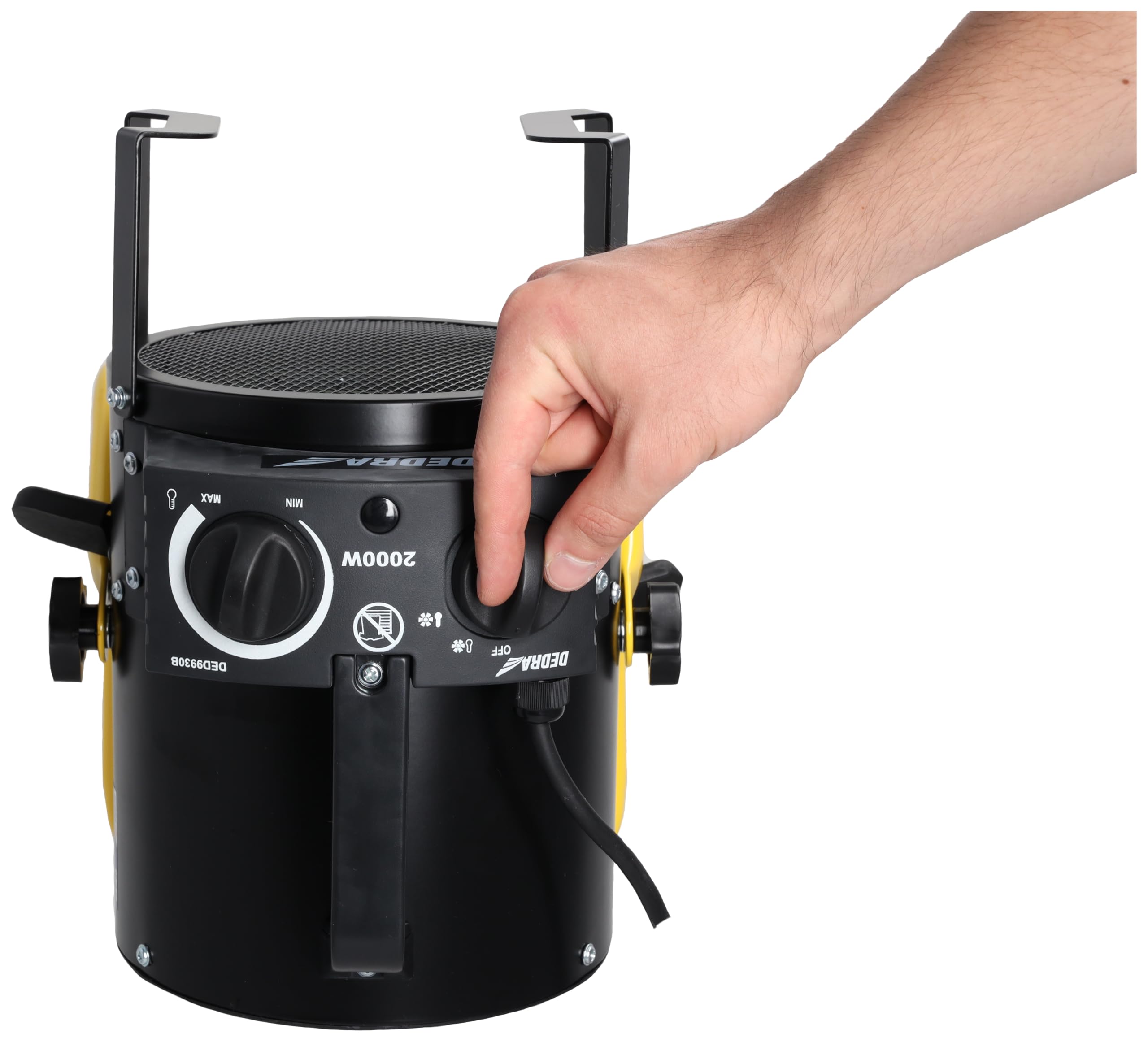 DEDRA Canon à Chaleur Électrique 2 kW (2000W) – Chauffage d'Appoint Portable 230V – Souffleur à Air Chaud pour Garage, Cave, Atelier – Thermostat, 3 Modes (Rond Noir DED9930B)