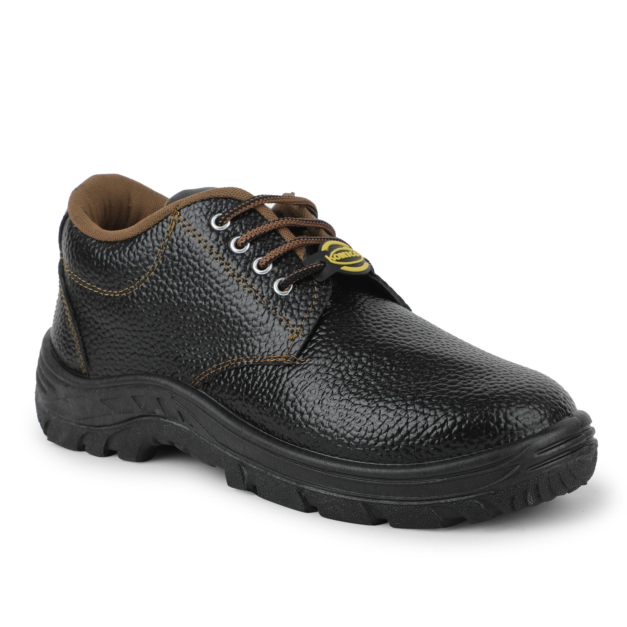 RED Pigeon Men's Black Genuine Leather Safety Shoes with Steel Toe Cap & Anti-Slip PVC Sole | Industrial Work Shoes for Factory, Construction, Mining & Warehouse | Lace-Up Oxford Safety Footwear-image-32