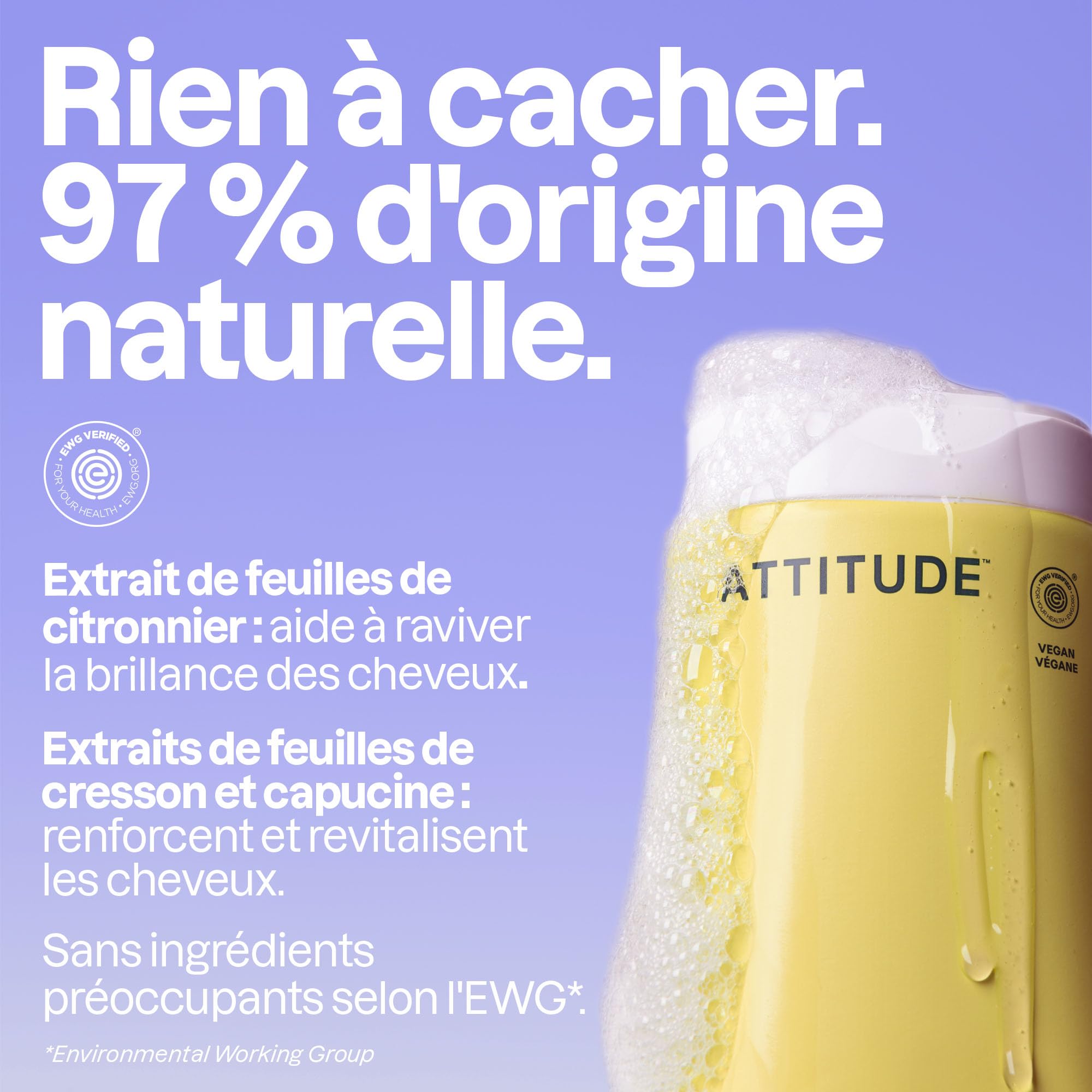 ATTITUDE Shampooing Clarifiant, Redonne de la Brillance, Feuilles de Citronier et Thé Blanc, Végan, Ingrédients d’Origine Naturelle, Certifié EWG, Végan, 240 mL