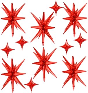 12-Piece Red Foil Star Balloons Combo - 6 Jumbo 29" & 6 Regular 13" Pointed Tip Balloons | Valentine's Christmas July 4th Party Decorations (Ruby Red)