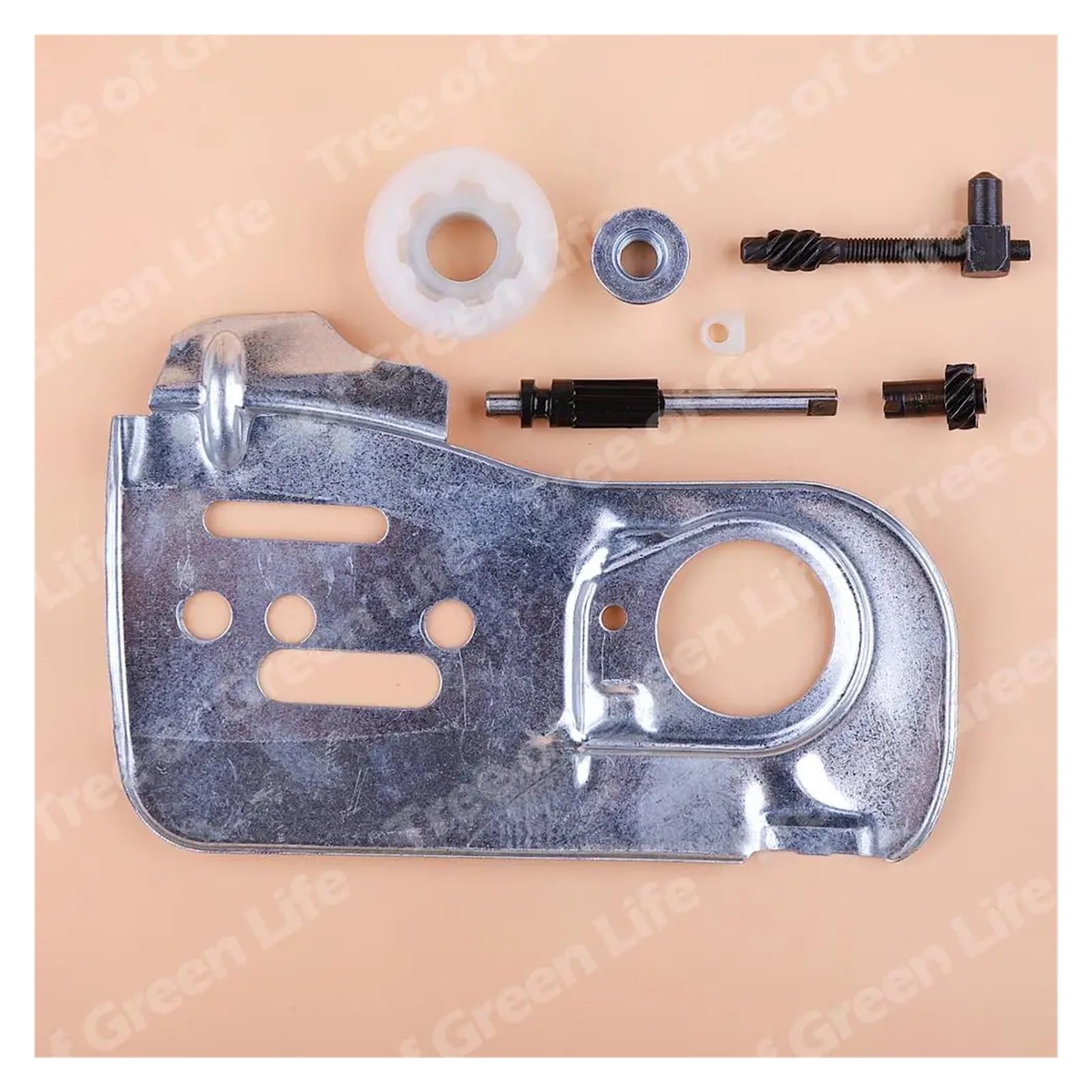 Placa de Barra guía de Cadena for Motosierra 445 450 445E 450E, ajustador de Engranaje helicoidal, Kit de Tuerca tensora 544094001