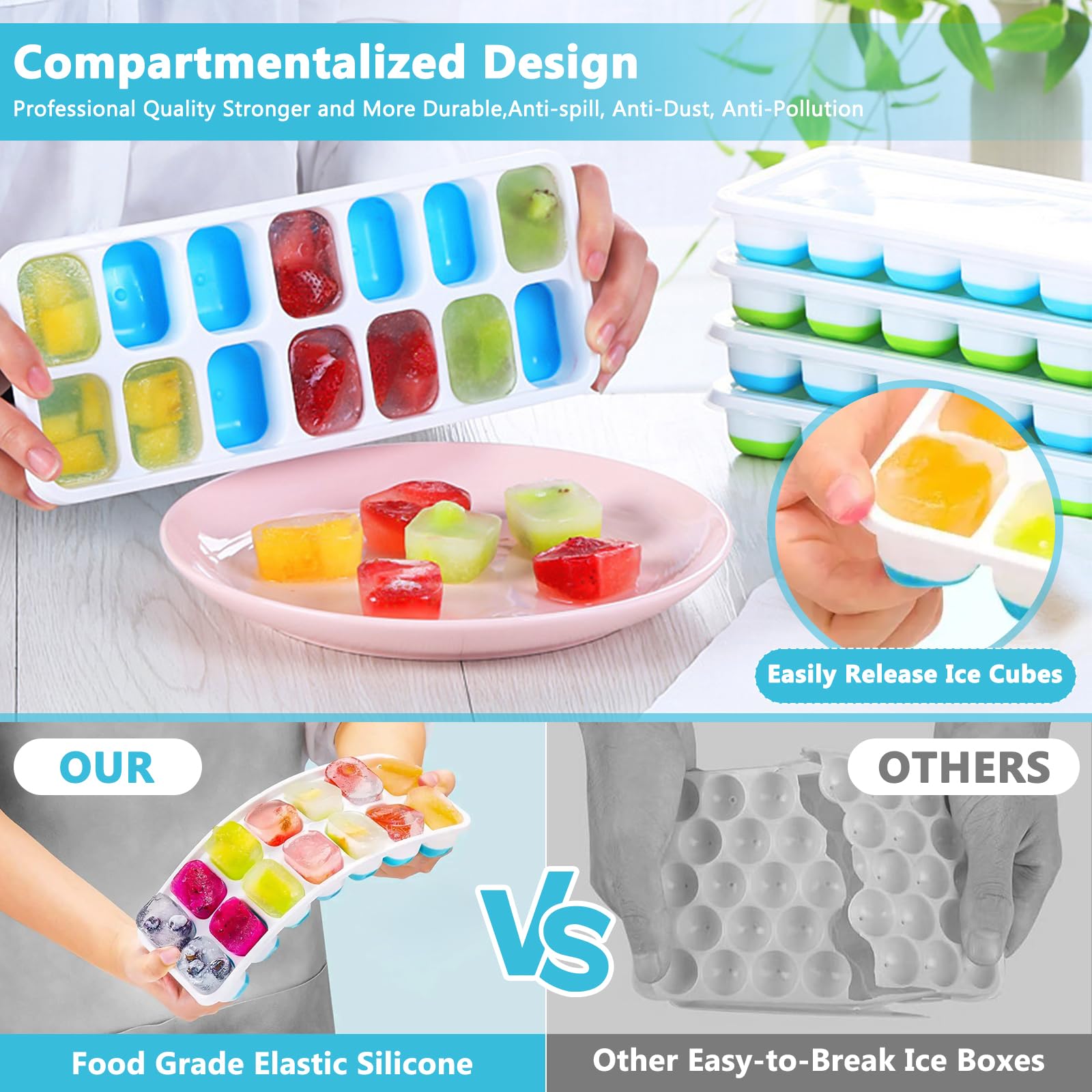 Silicone Ice Cube Tray - Stackable & Leak-Proof -6 Silicone Ice Cube Tray - Stackable & Leak-Proof -6