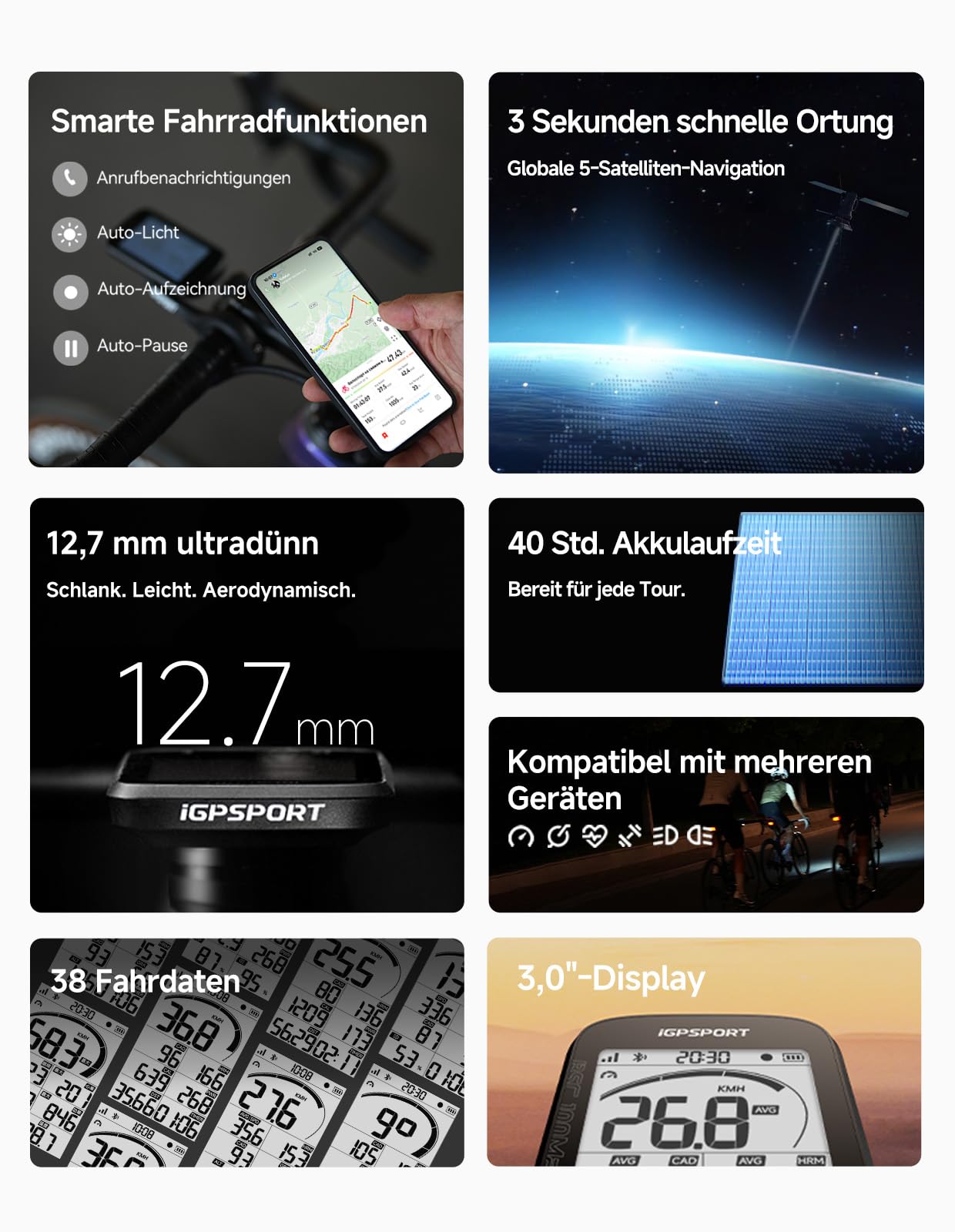 iGPSPORT BSC100MAX Fahrradcomputer Kabellos, 3 Zoll Display Automatische Aufnahme, 40H Akkulaufzeit, GPS Fahrradcomputer