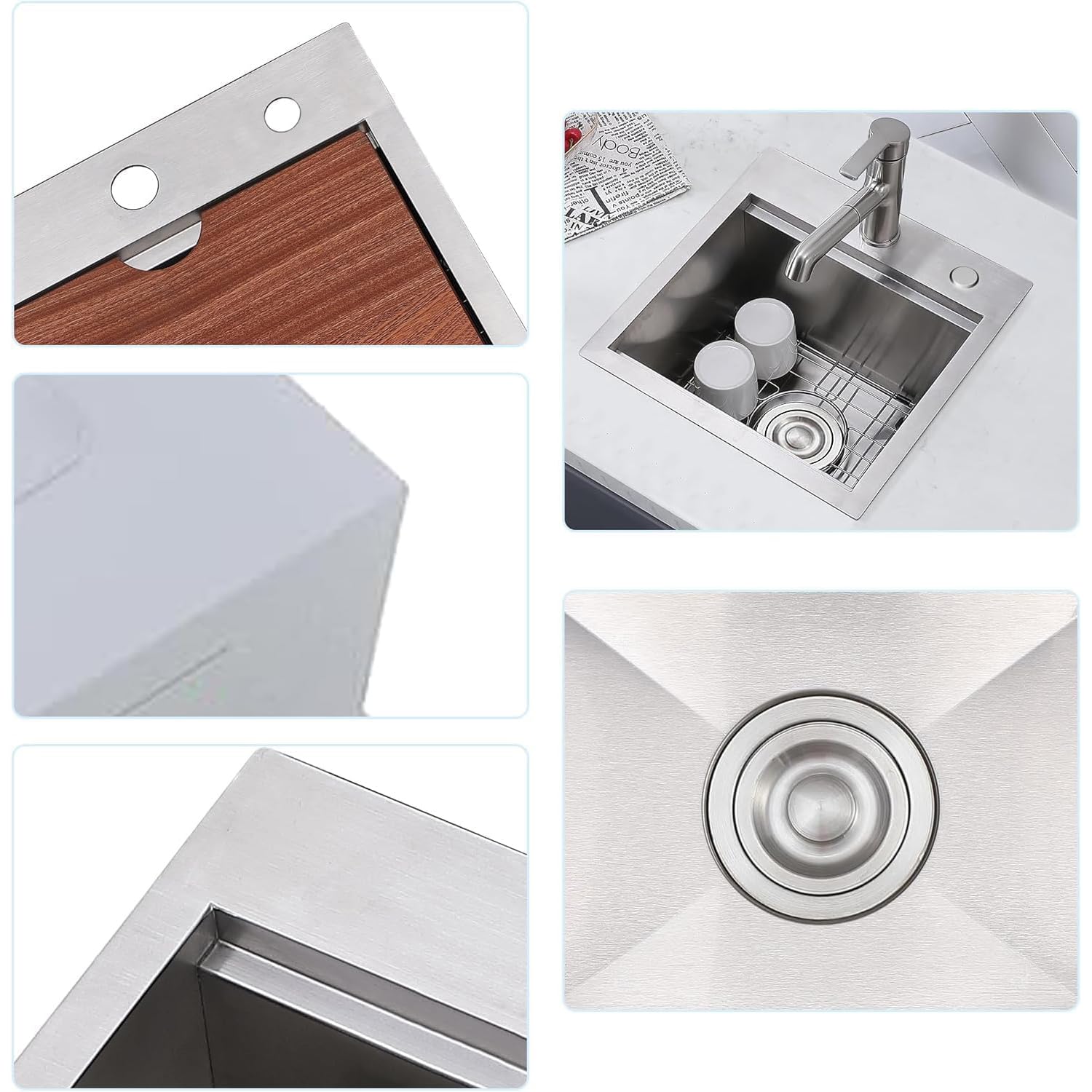 VALISY Black Bar Sink Drop In, 15x20 Inch Kitchen Sink Stainless Steel Small Topmount Workstation Kitchen Bar Sink, Single Bowl Kitchen Sink For Office Laundry Wet Bar Prep RV Outdoor Yard - View #3