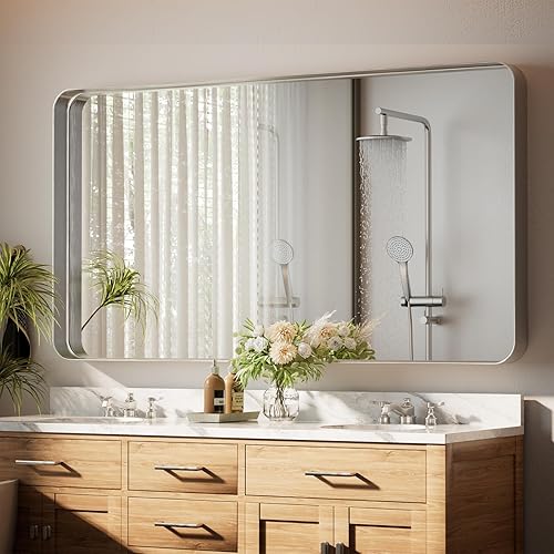 Vista 82 de Espejo de baño dorado de 30 x 22 pulgadas para pared, marco de aleación de aluminio, espejo rectangular montado en la pared para decoración