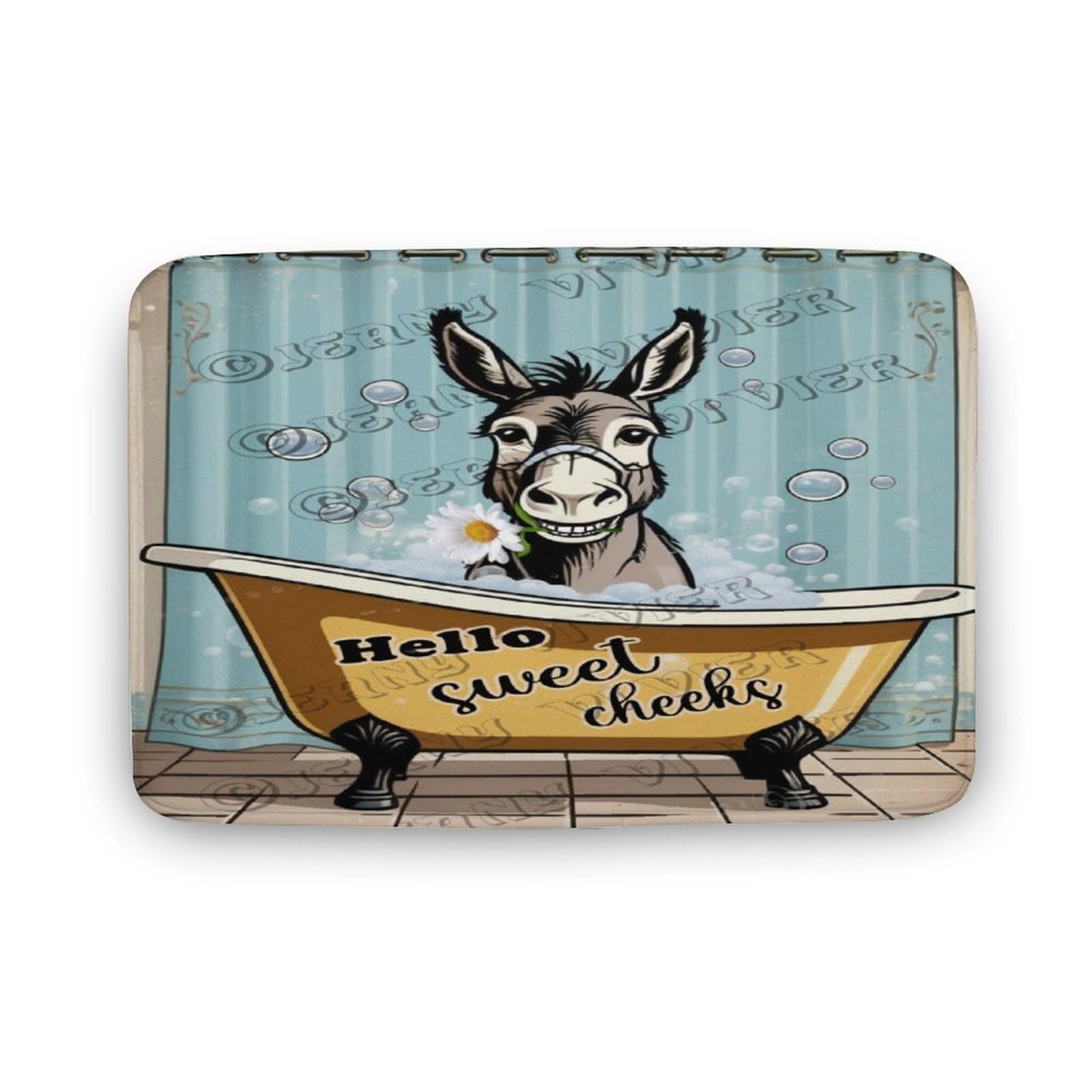 Finamille Donkey Bathroom Daisy Bath Mat,Cute Cartoon Donkey Bathroom Rugs No Slip,Washable Cover Floor Rug Carpets Floor Mat 20x32 Inches for Kitchen