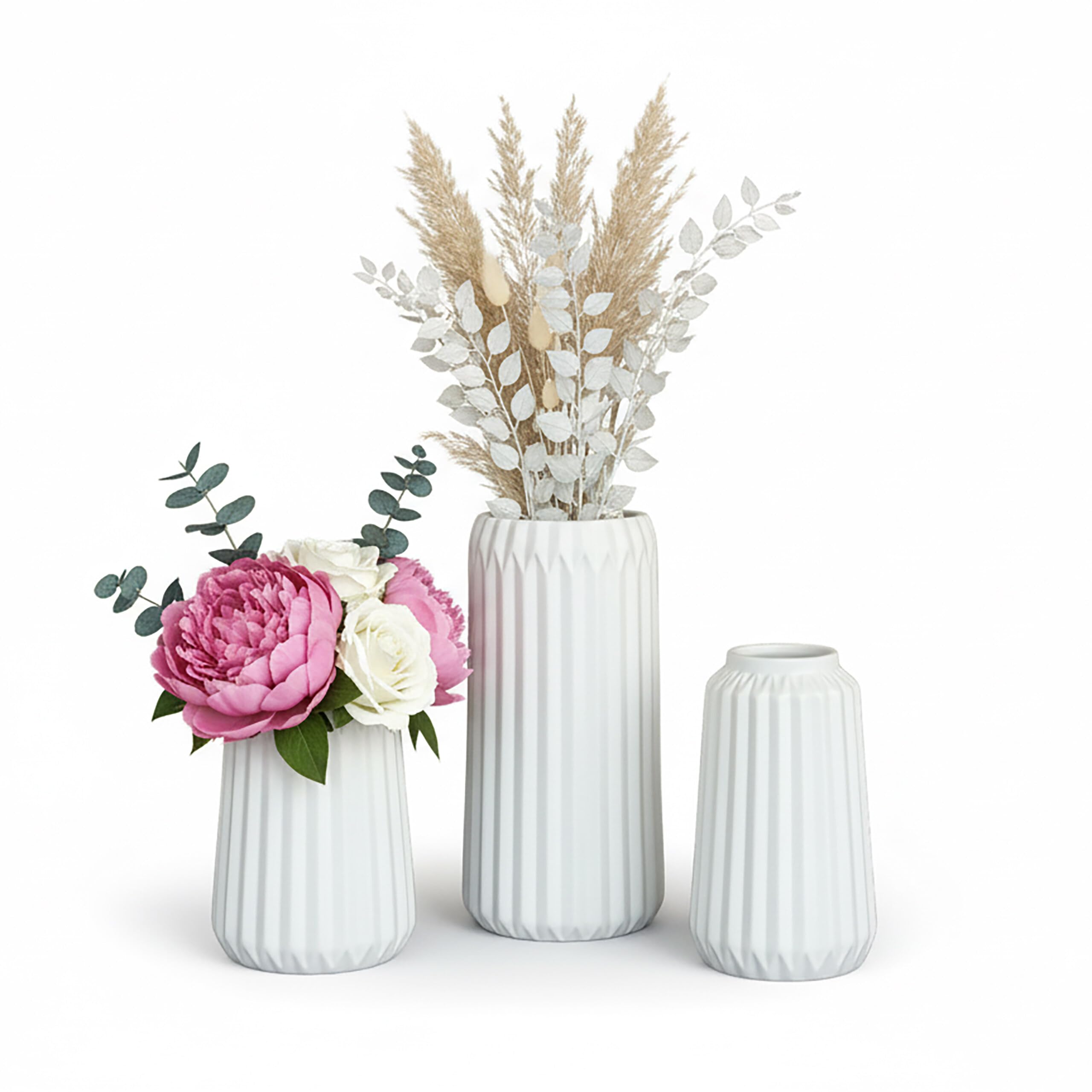 Relaxdays Set di 3 vasi, da Fiori in Ceramica, 3 Dimensioni, per freschi e secchi, Decorazioni