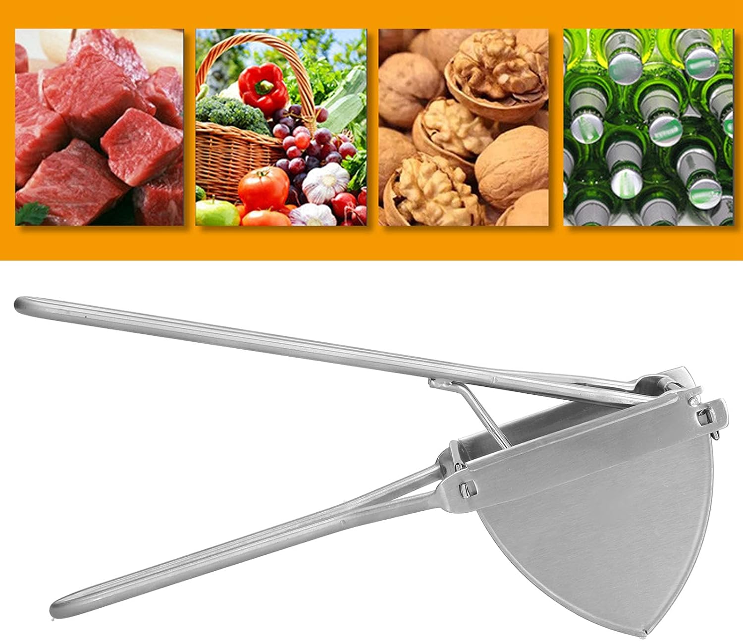 Stainless Steel Manual Potato Presser Ricer, Heavy Duty Potato Masher and Fruit Squeezer with Long Handle for Smooth Mashed Potatoes, Kitchen Gadget for Vegetables and