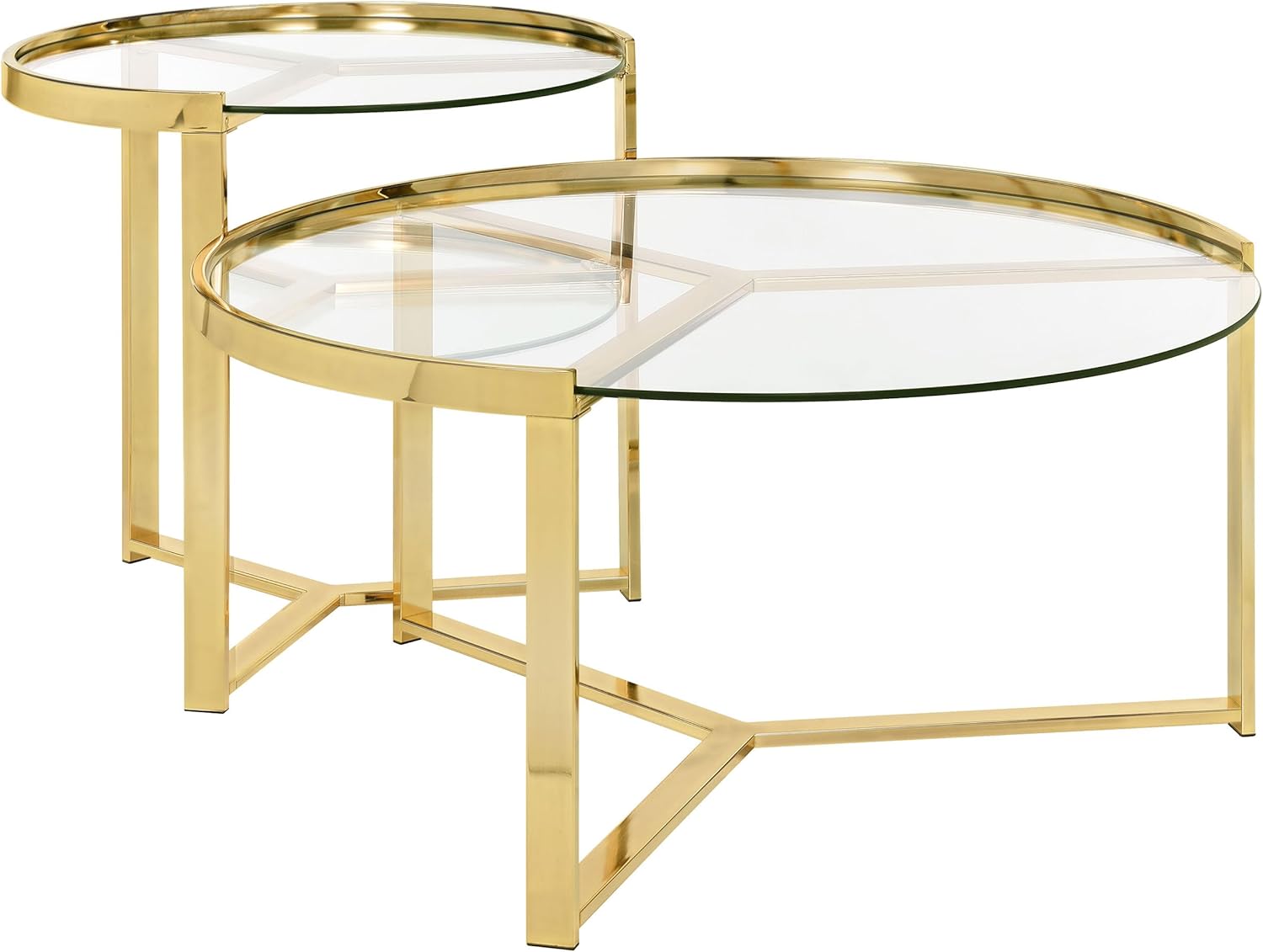 Coaster Home Furnishings Delia 2-Piece Round Glass Top Nesting Coffee Table Gold 930251