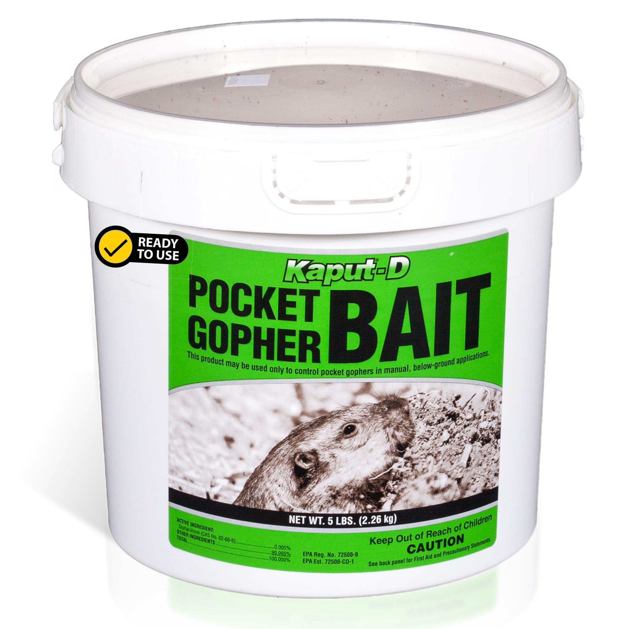 Kaput-D Pocket Gopher Bait - Ready-to-Use Pellets for Effective Rodent Bait, Perfect for Residential & Agricultural Use - Diphacinone Formula for Lawn, Turf & Crop Areas (5 lbs)