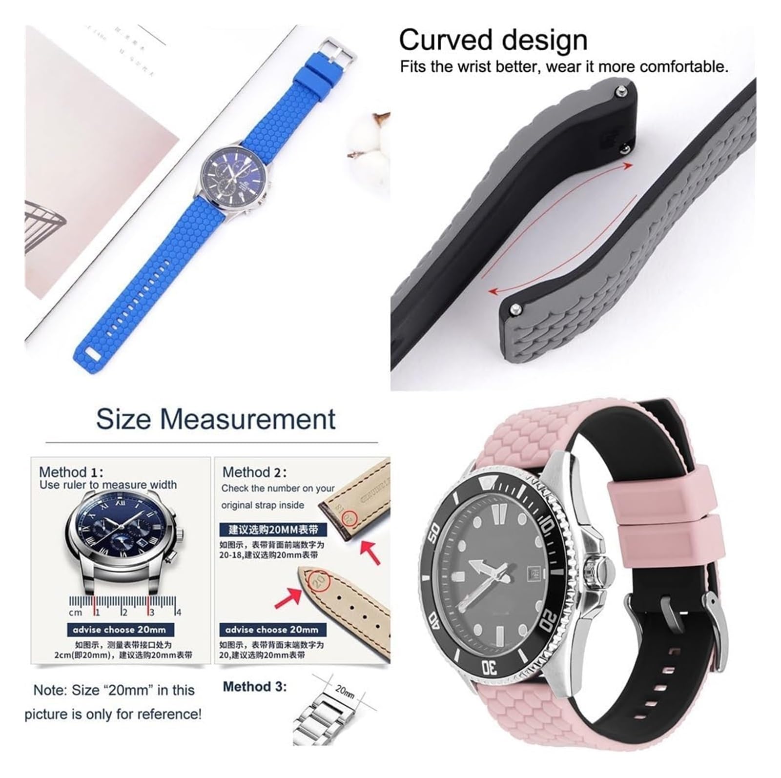 Bracelets en silicone avec boucle en acier inoxyda Bracelet en silicone Bracelet de montre en silicone de qualité supérieure Bracelet de montre en caoutchouc à dégagement rapide 20mm 22mm Bracelet de