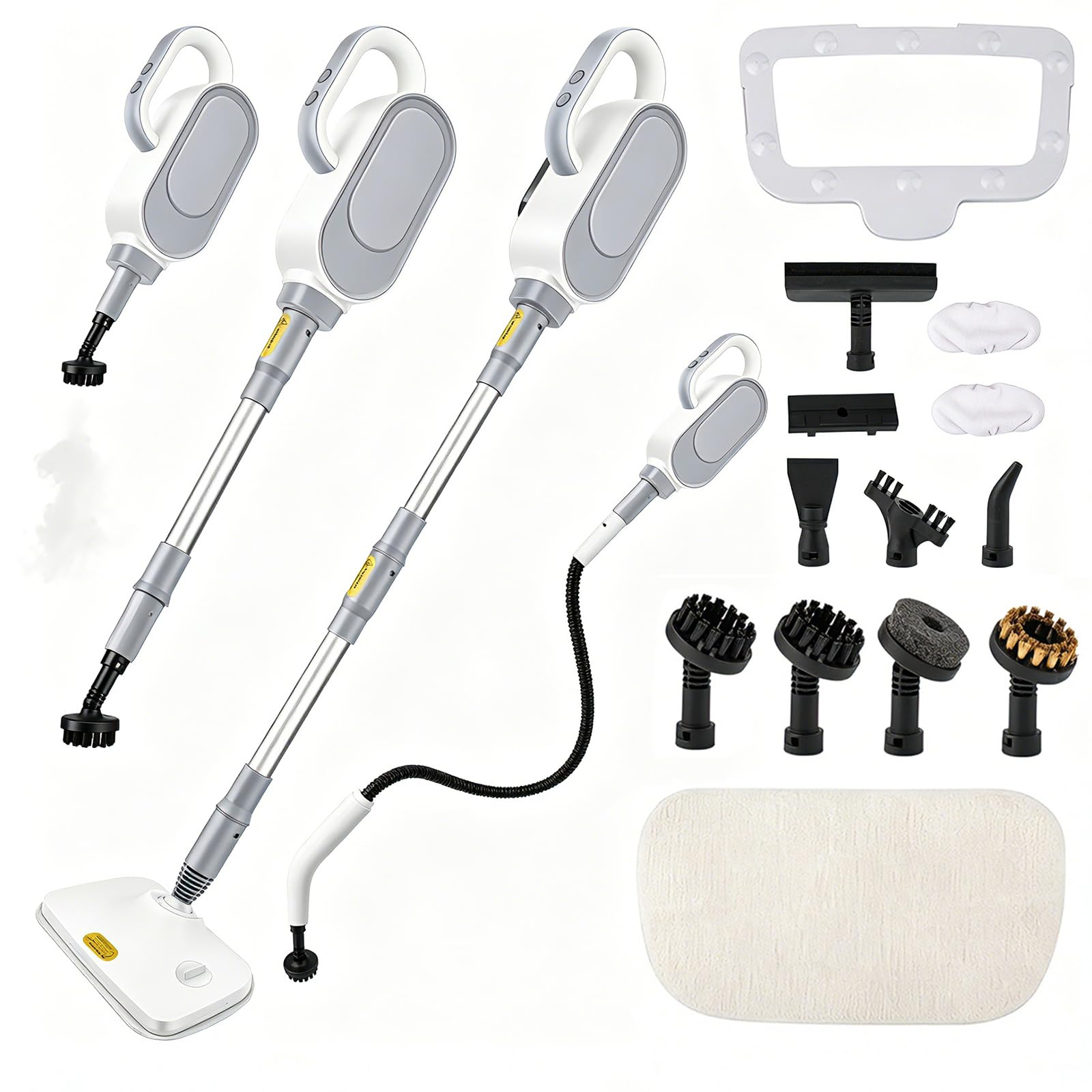 Limpiador a Vapor de Mano 1500W, 14 Accesorios incl. Tubo de Extensión & Manguera Flexible, Calentamiento Rápido en 30 s, Vapor a Alta Presión 140 °C, Depósito 500 ml, para Cocina, Alfombras y Hogar