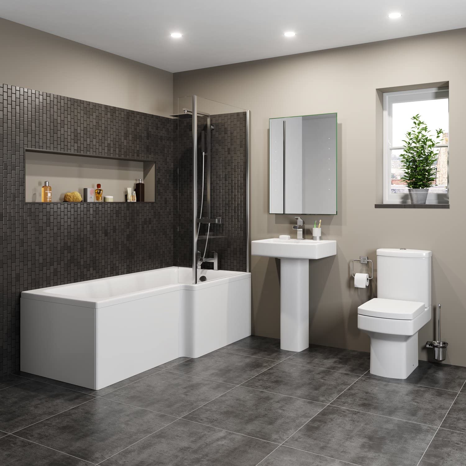 Bathroom Suite L Shaped Rh Bath Screen Panel Square Toilet Basin Sink Pedestal 5056093620378