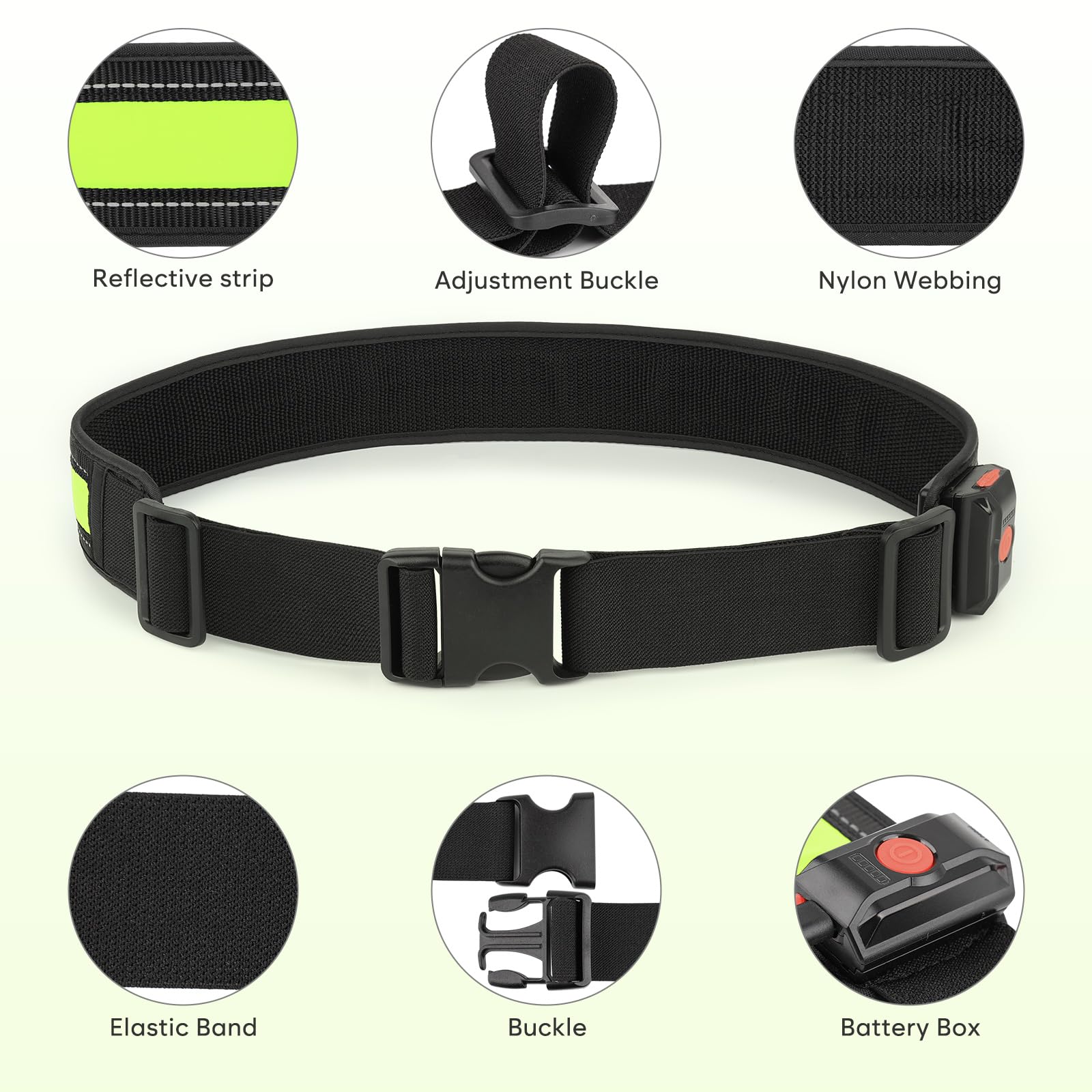 Llumifun - Cinturón LED para correr, cintura LED recargable por USB, cinturón de seguridad con luz para correr, trotar, ciclismo, campamento, caminar (verde) 3