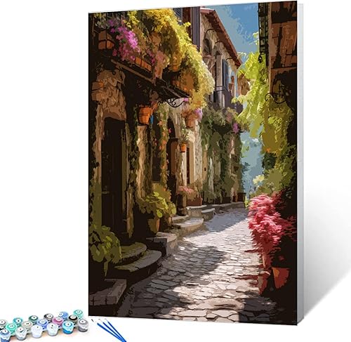 Tucocoo Pintura de paisajes por números para adultos, lienzo de ciudad italiana, pintura al óleo de la ciudad, juego de pintura acrílica para colgar