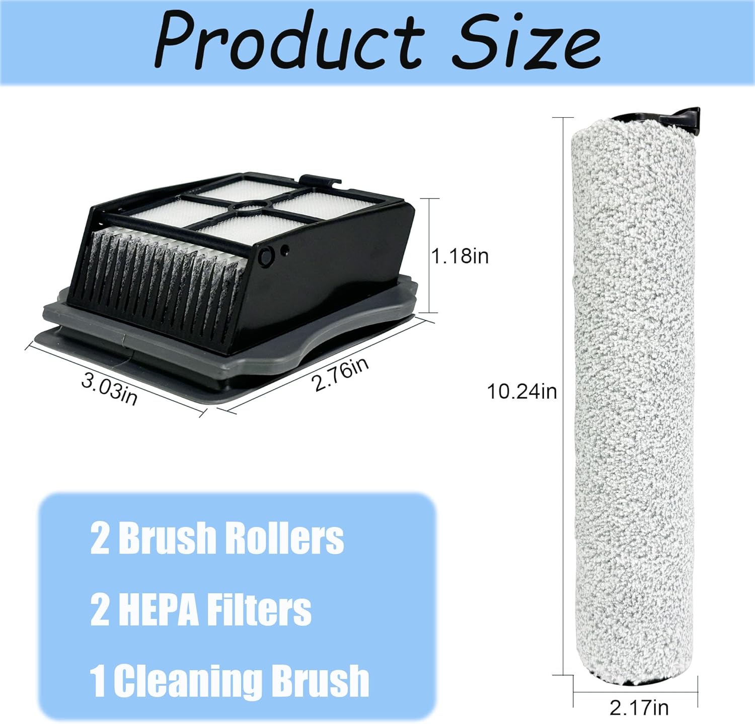 Brush Rollers and Filters Replacement Compatible with Tineco FLOOR ONE S5 Steam Cleaner Wet Dry Vacuum All-in-One, 2 Brush Rollers + 2 Vacuum Filters + 1 Cleaning Tool