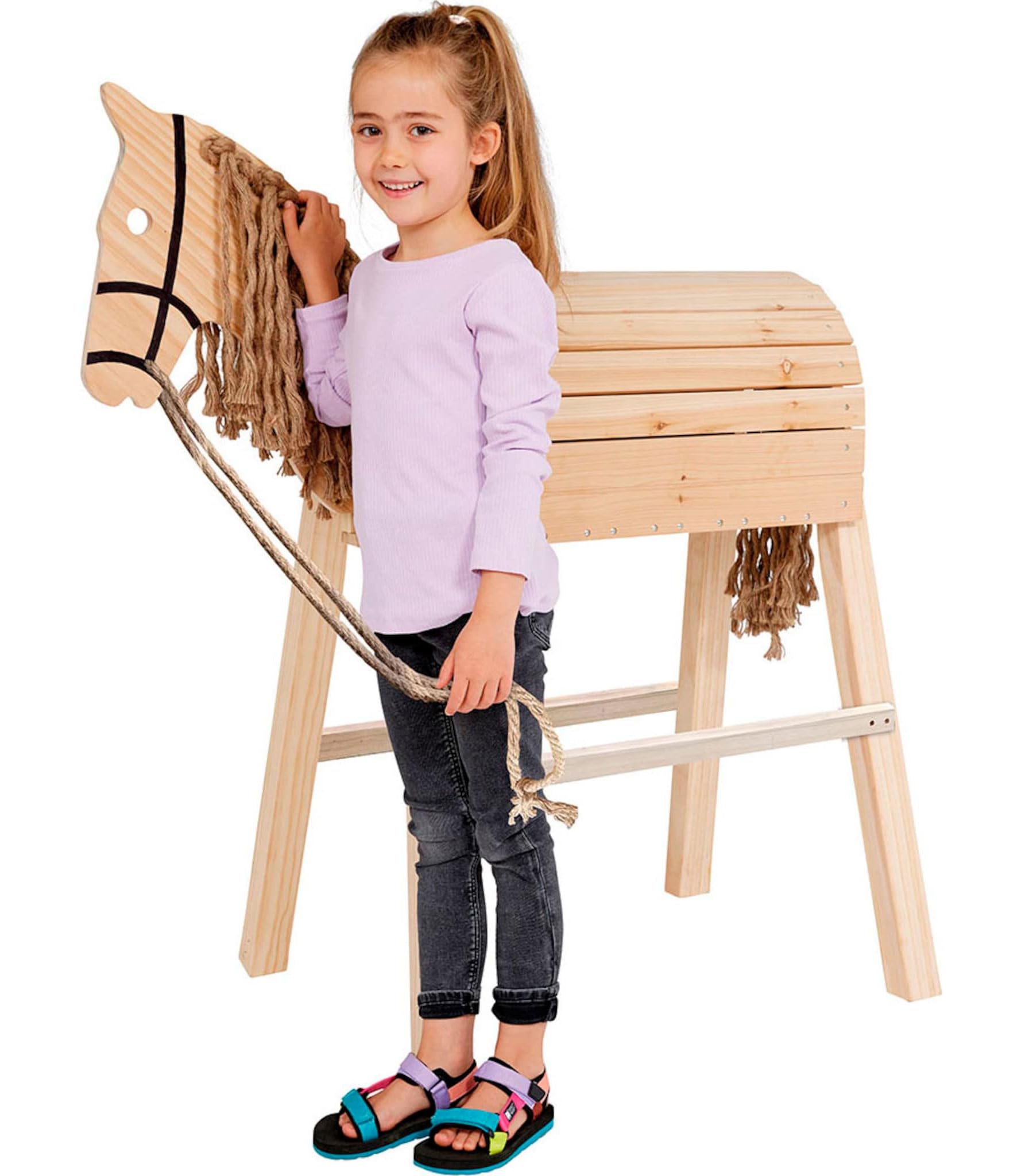 ToyToyToy Holzpferd Spielzeug Pferd Stehpferd aus Holz mit Zügel in and Out 103 cm