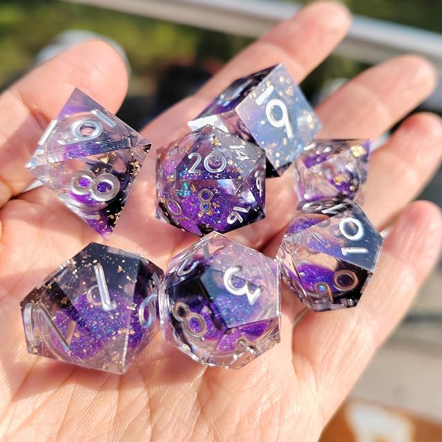 Foto 2 de 7 de DND Dados con Núcleo Líquido, Dados Poliédricos de Borde Afilado Resina Arena Movediza para Mazmorras…