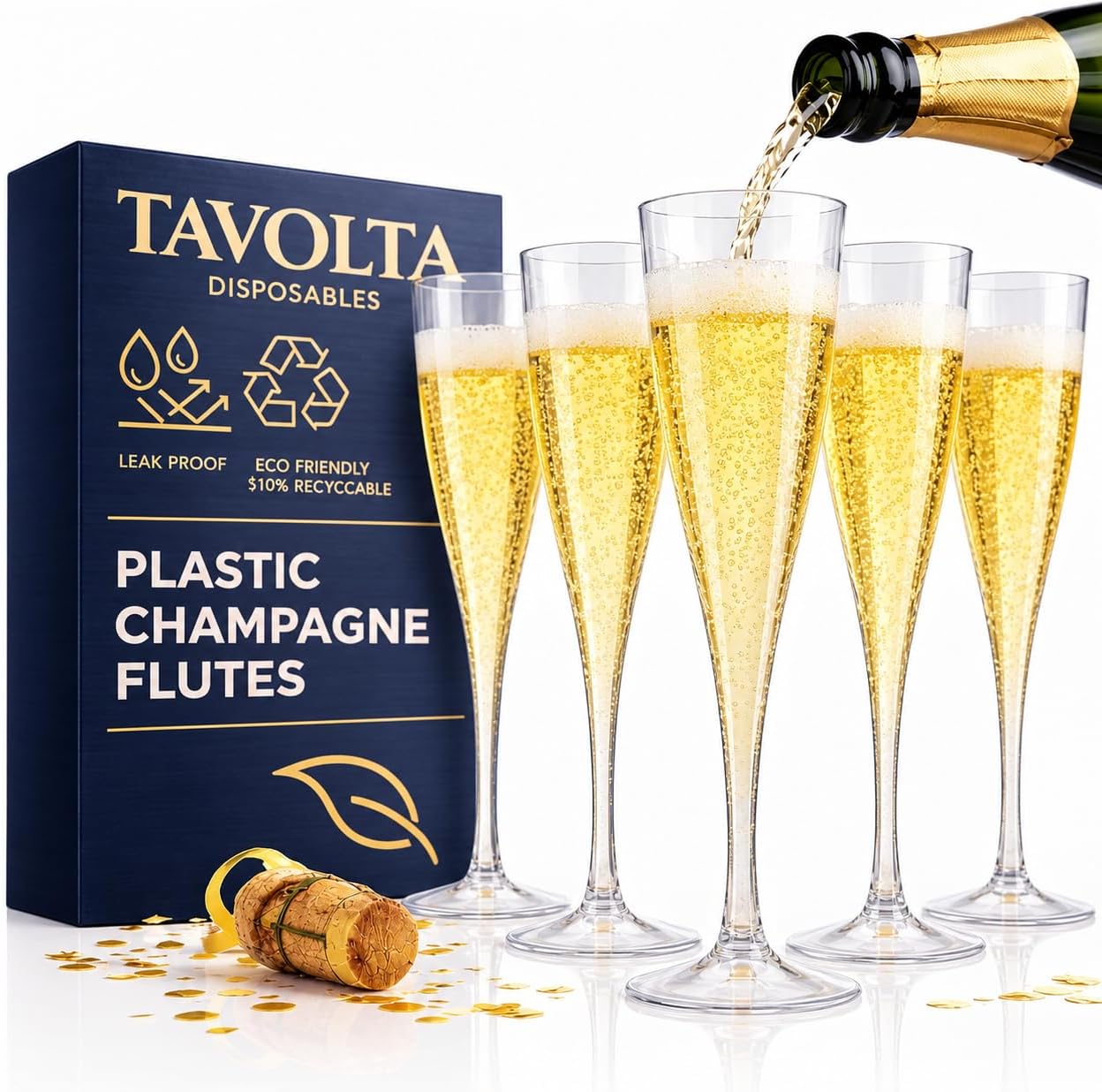 Disposable Champagne Flutes, Crystal Clear Plastic Champagne Glasses, Mimosa Glasses for Mimosa Bars, Brunches, Weddings & Bachelorette Parties, Shatterproof Drinkware x24