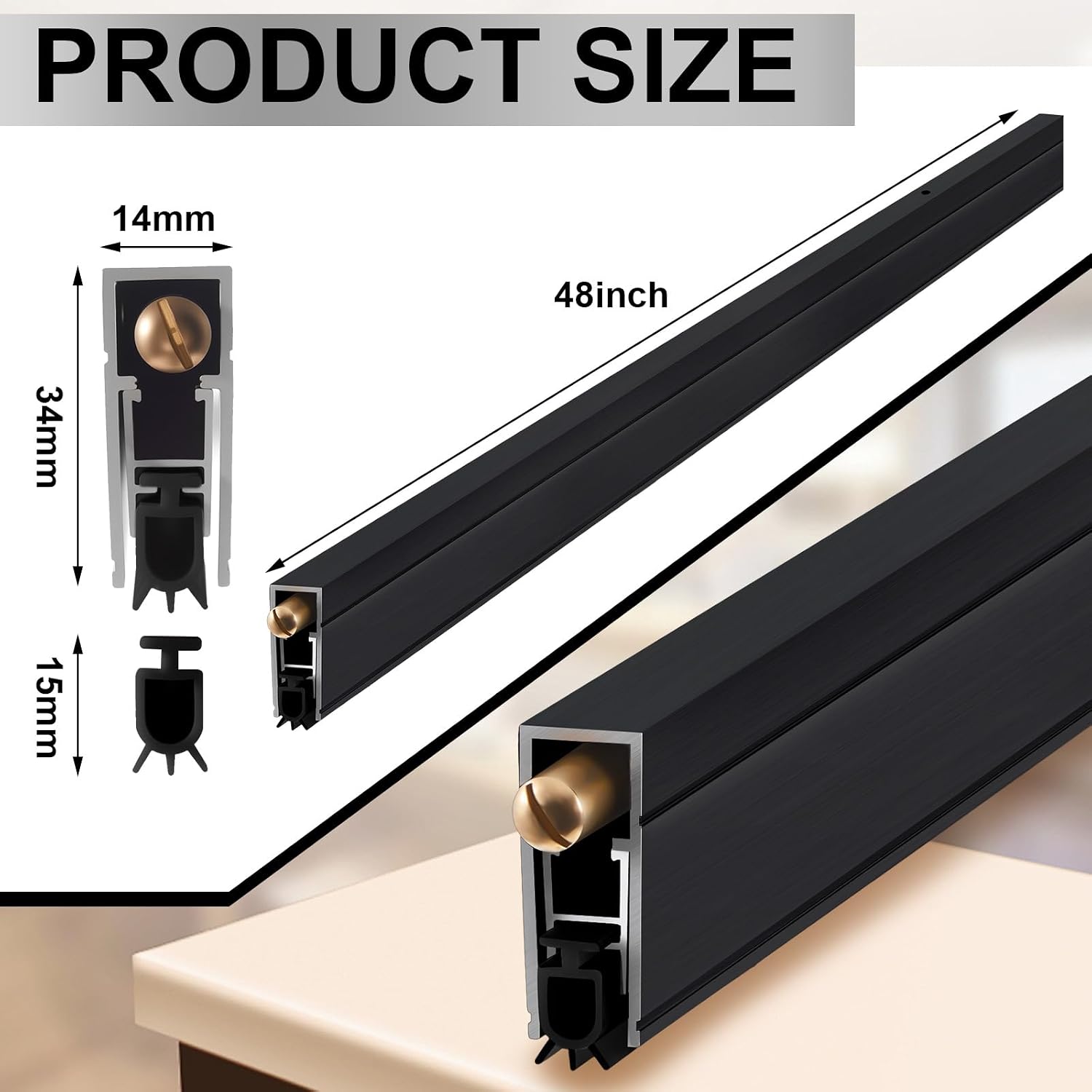 Yaocom 1 Pack 48" Automatic Door Sweep Mechanical Aluminum Drop Down Auto Exterior Door Bottom Seal Surface Mounted, 11/20" W x 48" L x 1-3/8" H, with Neoprene Insert, Black