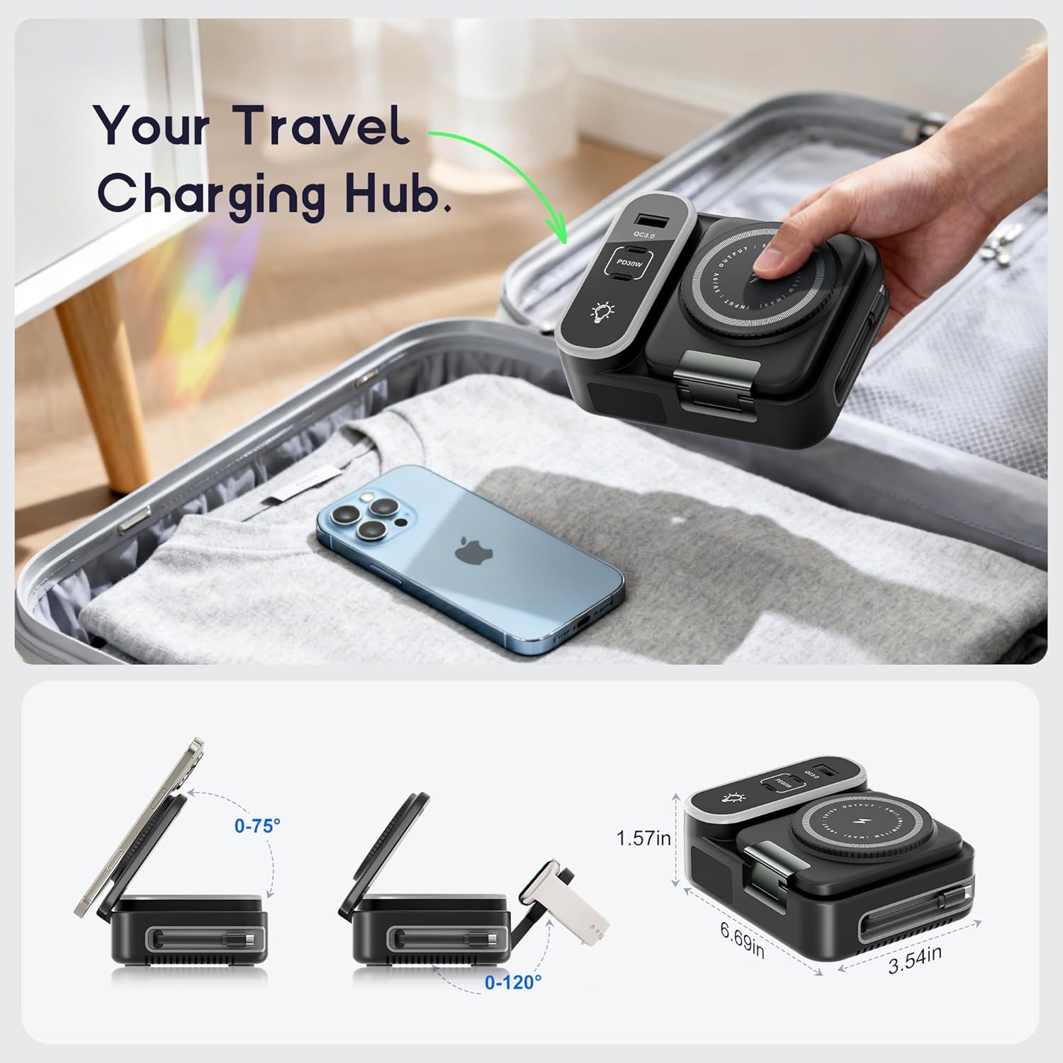 8-in-1 Charging Station 65W, 15W Magnetic Wireless Charger with Retractable Cable, 30W USB C Fast Charging Stand for iPad, Multiple Devices for iPhone 17 16 15 14 13 12 Pro Max Apple Watch Airpods - Image 6