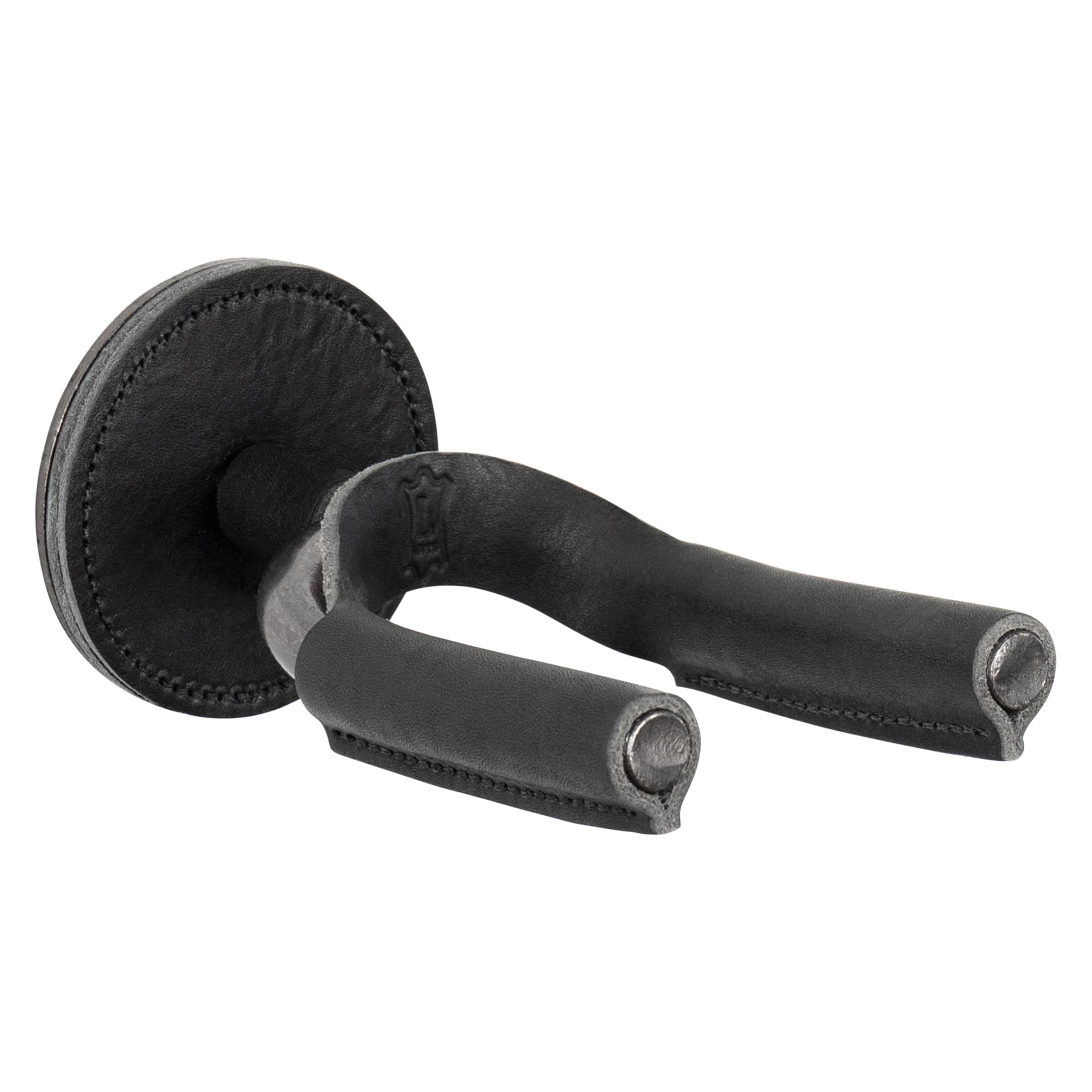 Levy's Leathers Forged Steel Guitar Hanger; Smoked Metal with Black Veg-Tan Leather Yoke Wraps (LVY-FGHNGR-SMBK)