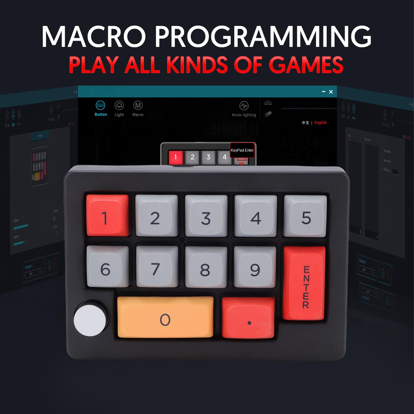 Jectse Mechanisches Numpad, USB-verkabeltes, RGB-hintergrundbeleuchtetes, Programmierbares Makro-Tastenfeld mit 12 Tasten und Joystick-Knopfsteuerung, für Spiele und Arbeit auf La (Black)