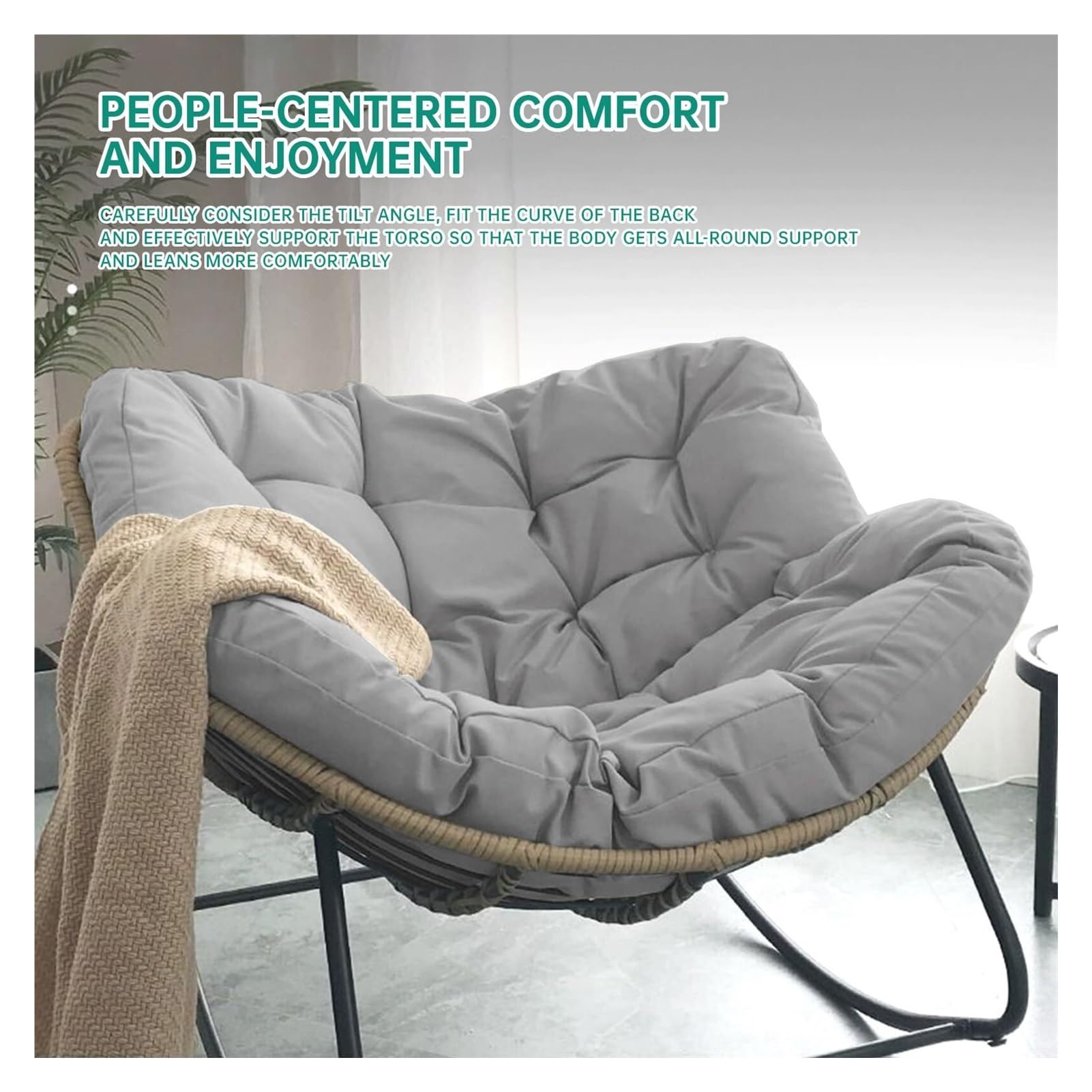 Chaise à bascule d'extérieur, chaise à bascule d'œuf de patio, chaise Papasan d'intérieur, chaise longue en rotin et osier, chaise royale moderne for chambre à coucher, salon, porche, jardin, pelouse