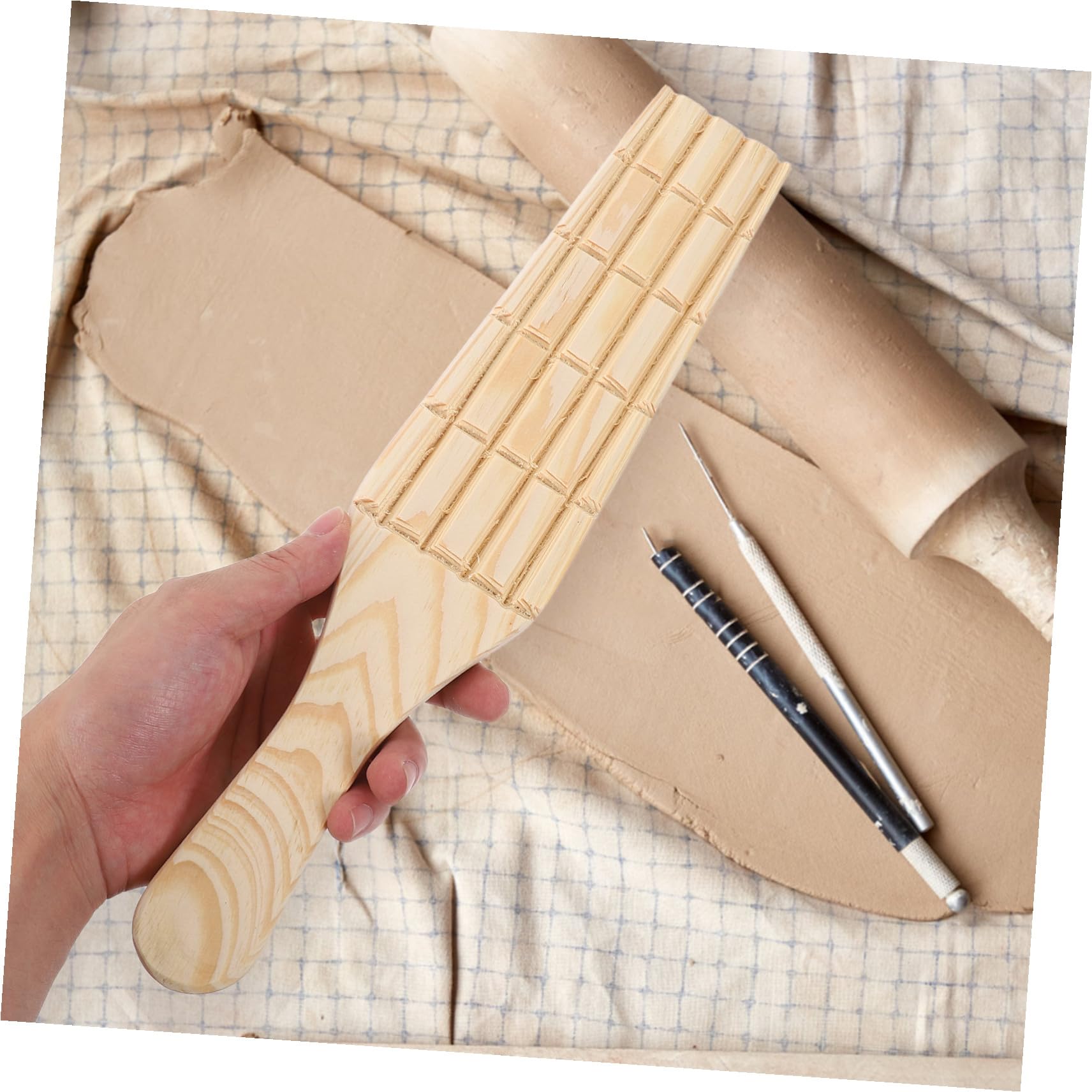 3stücke Holzmodellierwerkzeug Keramik und Professionelles Töpferwerkzeug mit Unbehandelten Holzspatel Tonformer und Holz-töpferbrett für DIY-kunstprojekte und Bildhauerei