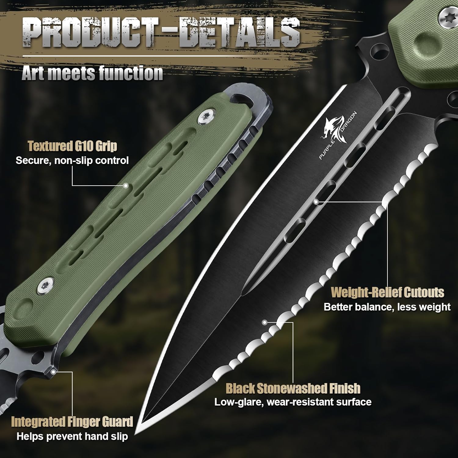 Purple Dragon Outdoor Knife - Japanese Tanto Knife with Kydex Sheaths