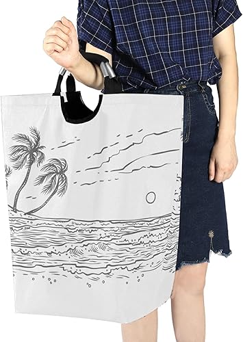 Miniatura 7 de Cesto de lavandería con asa para dibujar en la costa de la playa, palmera de la playa, cestas de lavandería, cesta plegable para ropa sucia,