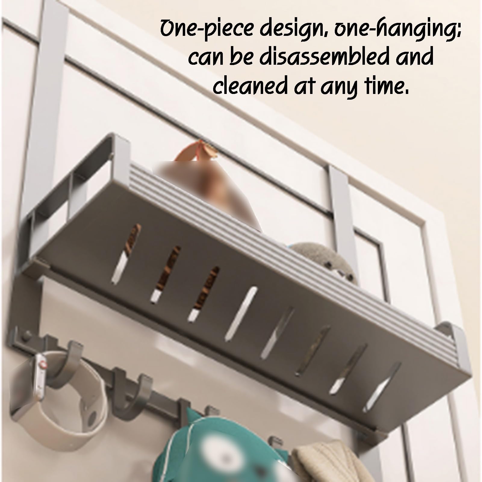 Organizer da Appendere alla Porta con Ripiani, cestini e 5 Ganci per Bagno, Cucina o Camera da Letto - Soluzione salvaspazio