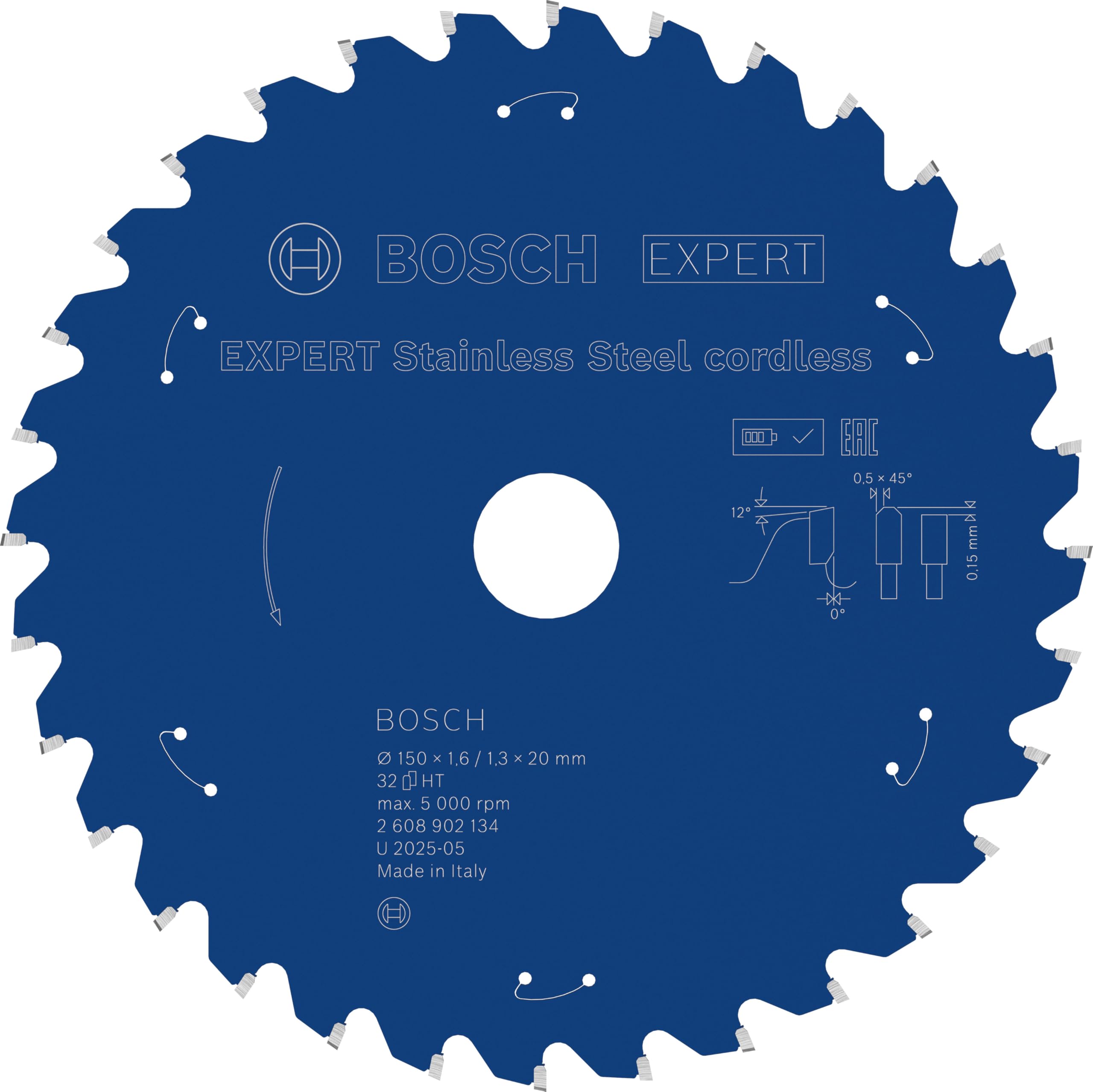 Bosch 1x EXPERT Stainless Steel cordless Kreissägeblatt für Metallsägen (für Edelstahl, Ø mm, Professional Zubehör Akku-Metallkreissäge)