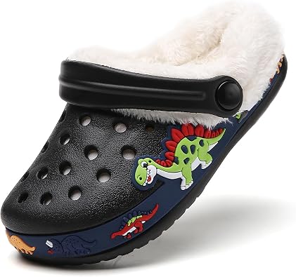Kids Fur Lined Clogs Shoes Slip On Garden Shoes Non Slip House Home Slippers for Boys Girls