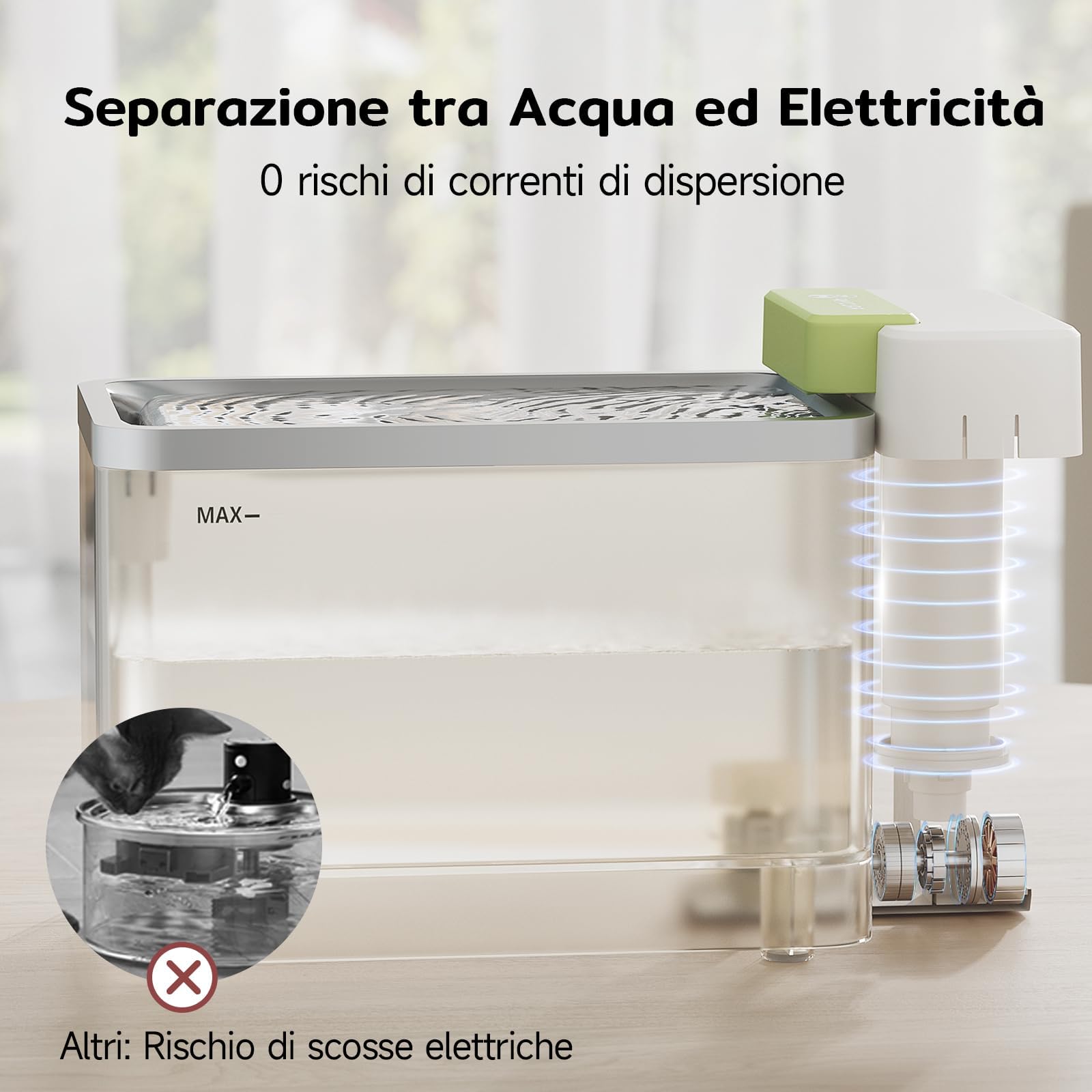 A3Lite Fontanella per Gatti Acciaio 3.3L, Disco in Acciaio 316, Filtrazione Tripla, Ultra Silenziosa (≤20dB), Modalità Touch Cascata/Energia, Avviso di Mancanza d'Acqua -Bianco
