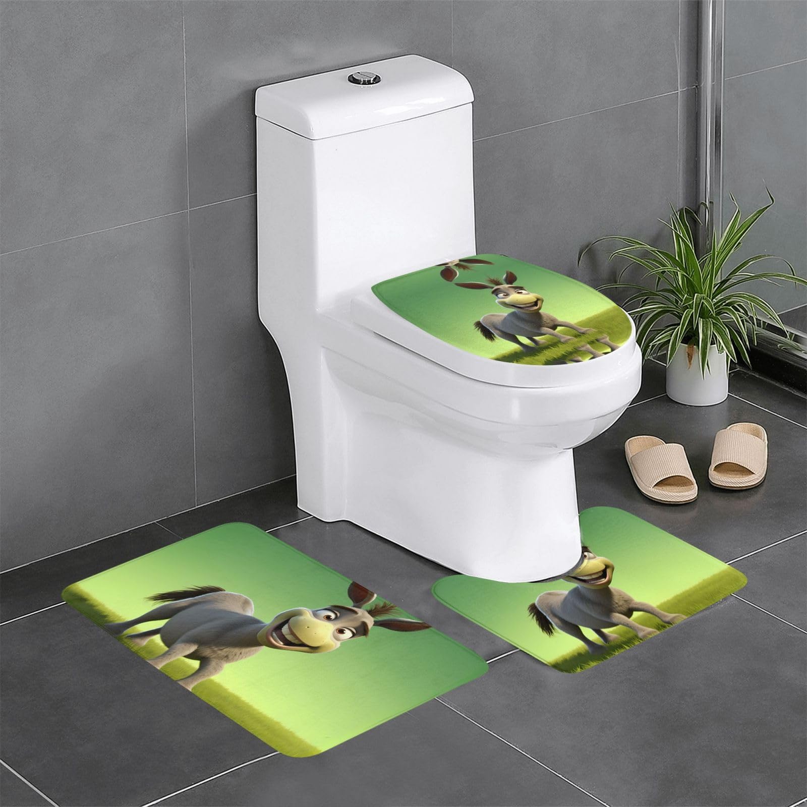 Lot de 3 tapis de salle de bain antidérapants motif âne cartoon