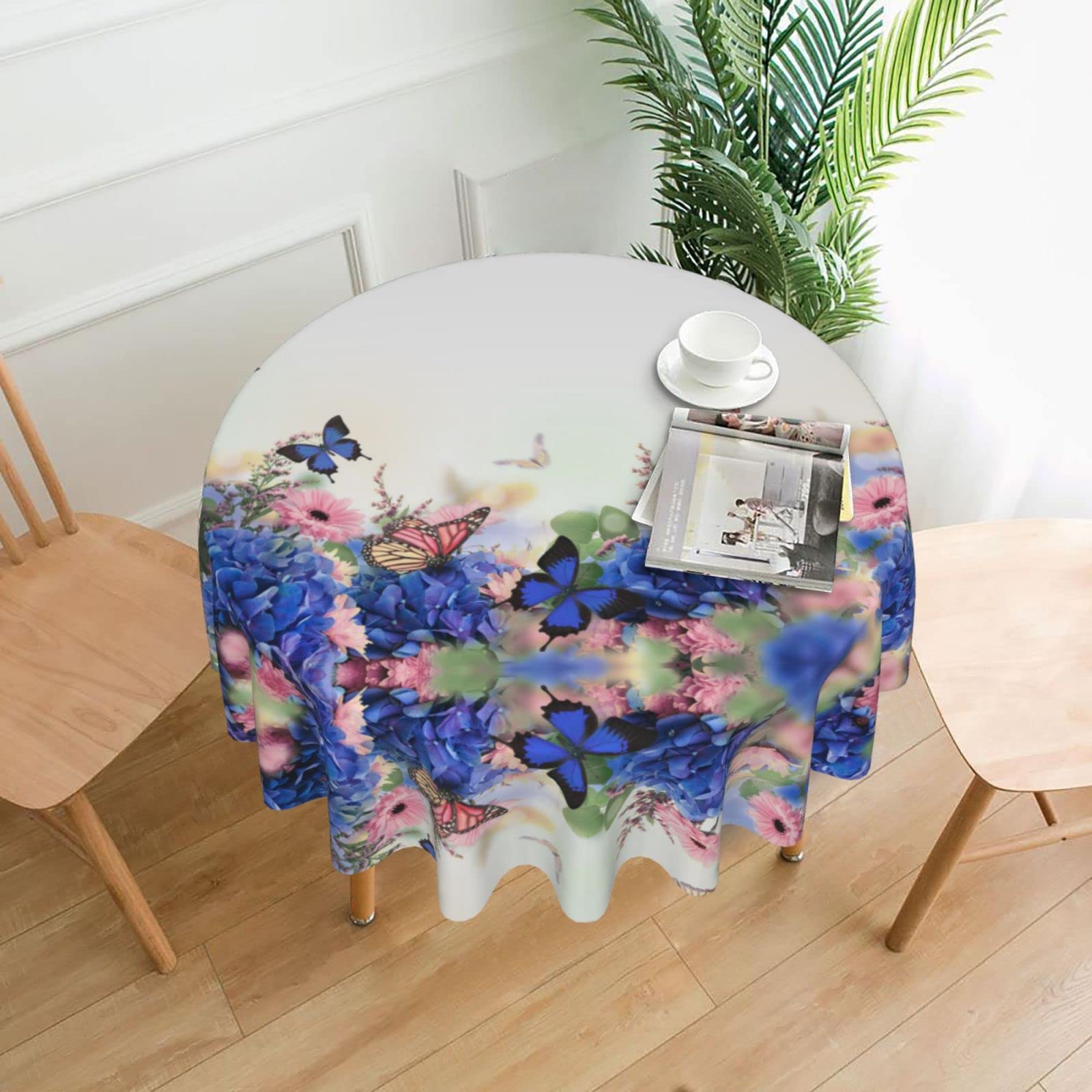 Lawenp Daisies Butterflies Decorative Round Table Cloths - 60 Inches in Diameter for Buffet Tables, Parties, Holiday Dinners.