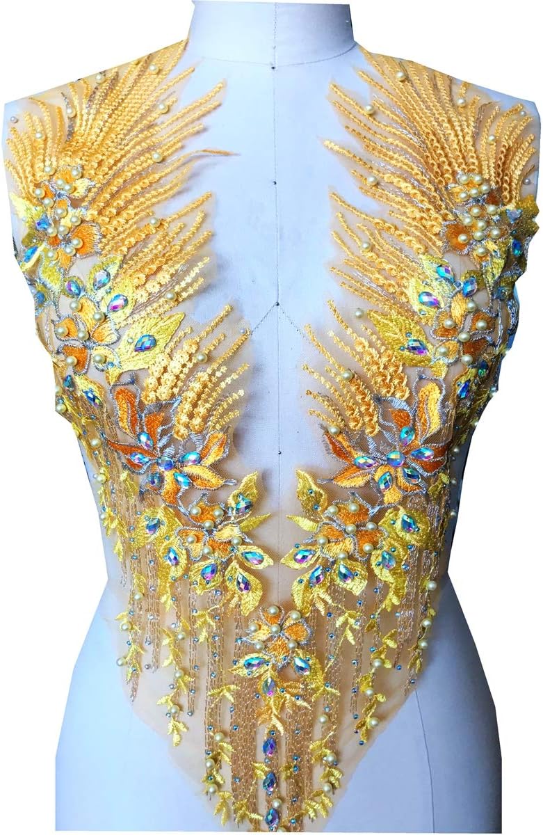 Zbroh4colour Handmade Rhinestones Lace Applique Crystal Trimming Patches 60 * 33cm for Dress Accessory
