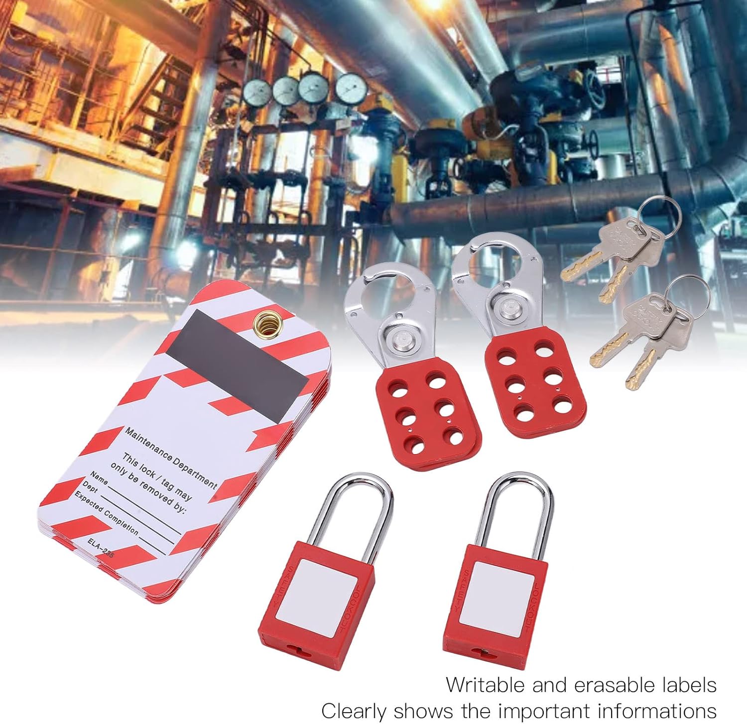 Breaker Lockout Tagout Kit Electrical,Lockout Tagout Kit, Electrical Lockout Tagout Kit Tag Hasp Safety Padlock Set Rustproof for Lock Out Tag Out Station